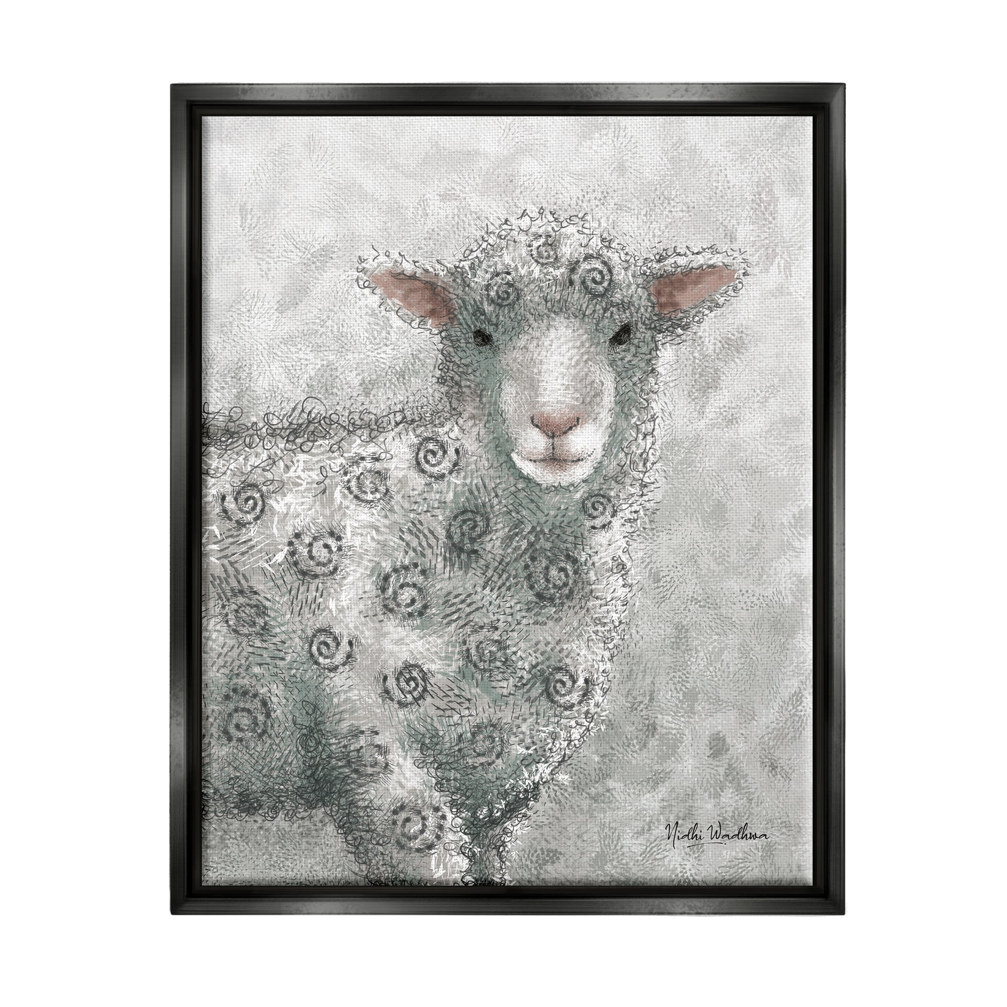 Stupell Industries Spiral Patterned Sheep Animals & Insects Painting Black Floater Framed Art Print Wall Art, 25 x 31