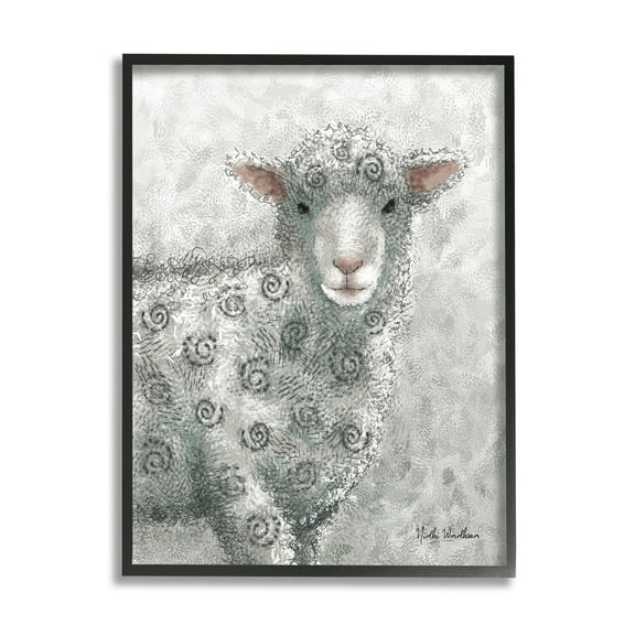 Stupell Industries Spiral Patterned Sheep Animals & Insects Painting Black Framed Art Print Wall Art, 11 x 14