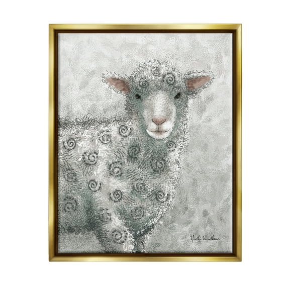 Stupell Industries Spiral Patterned Sheep Animals & Insects Painting Gold Floater Framed Art Print Wall Art, 17 x 21