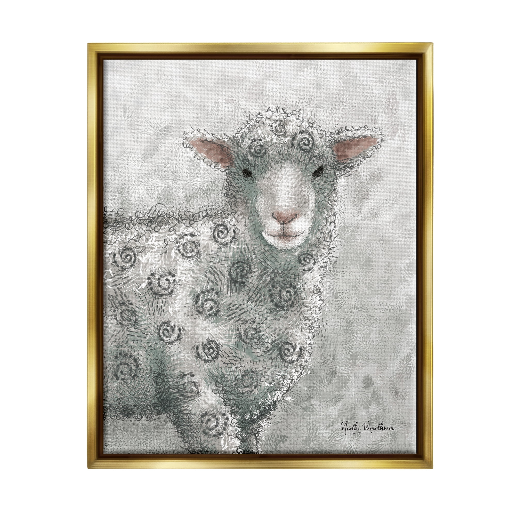 Stupell Industries Spiral Patterned Sheep Animals & Insects Painting Gold Floater Framed Art Print Wall Art, 25 x 31