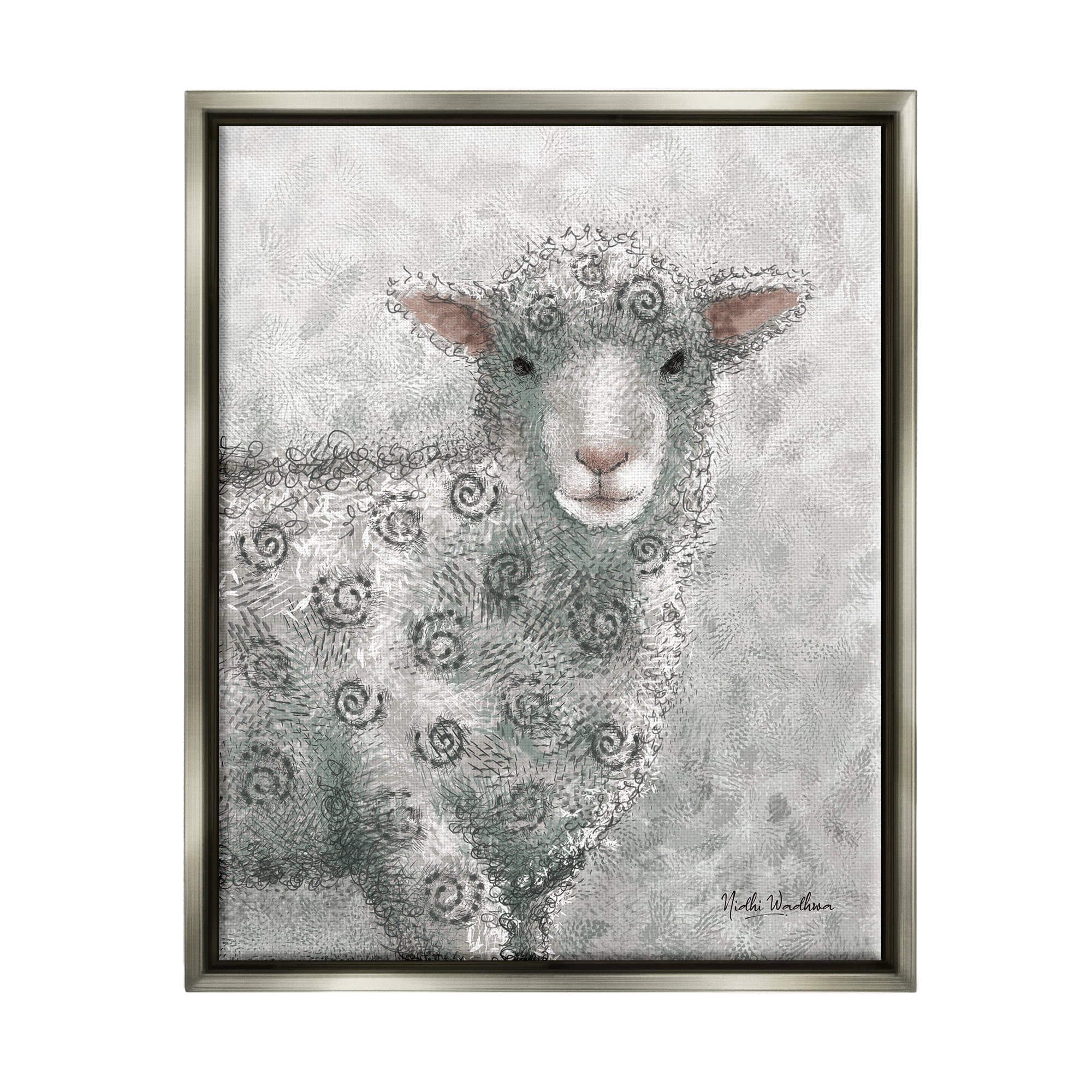 Stupell Industries Spiral Patterned Sheep Animals & Insects Painting Gray Floater Framed Art Print Wall Art, 17 x 21