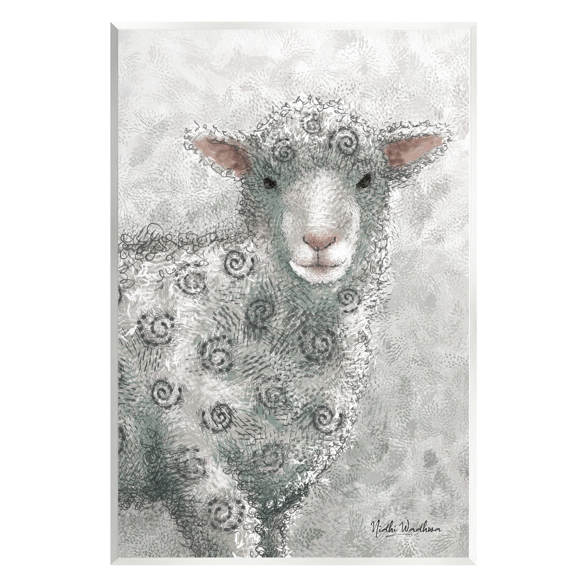 Stupell Industries Spiral Patterned Sheep Animals & Insects Painting Unframed Art Print Wall Art, 13 x 19