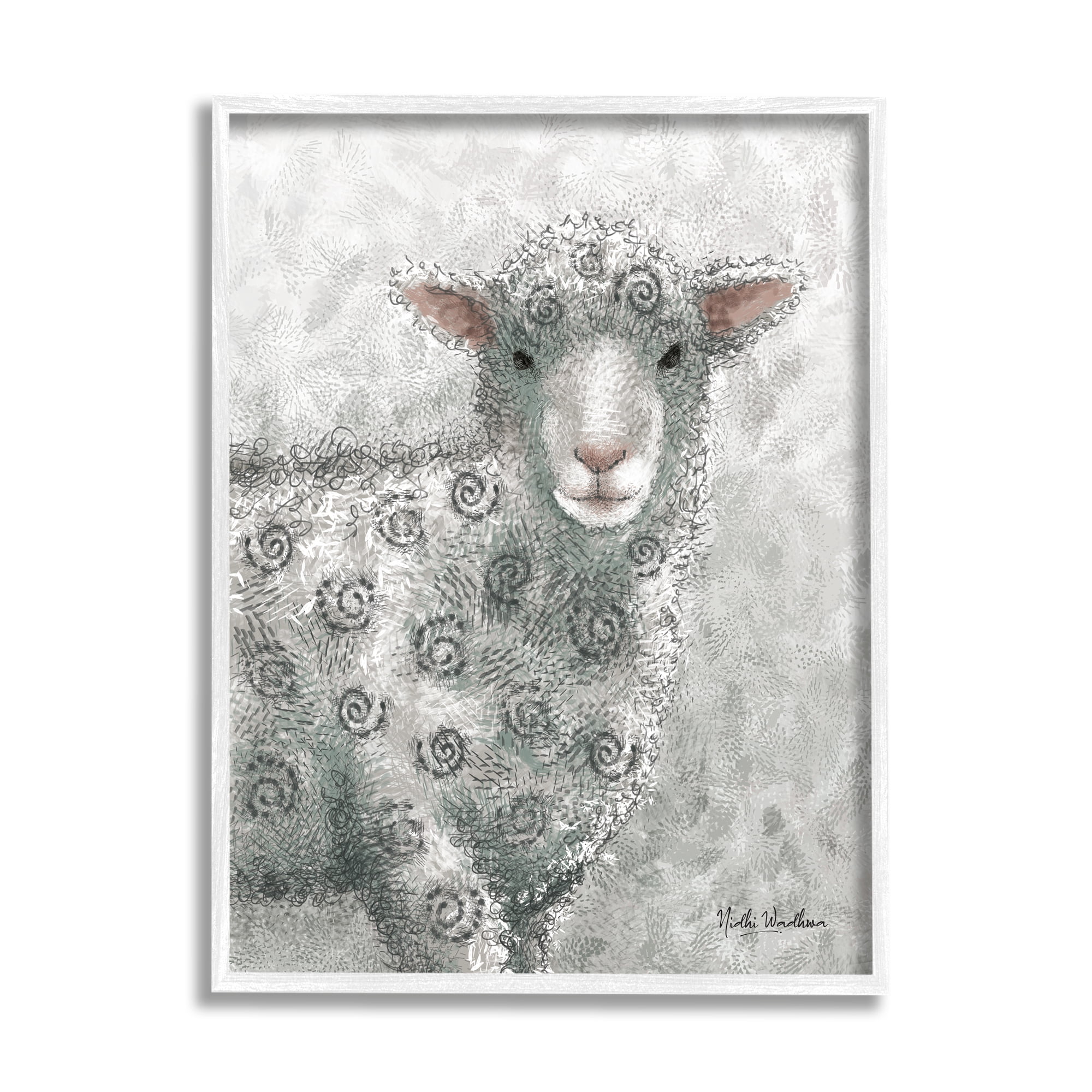 Stupell Industries Spiral Patterned Sheep Animals & Insects Painting White Framed Art Print Wall Art, 24 x 30