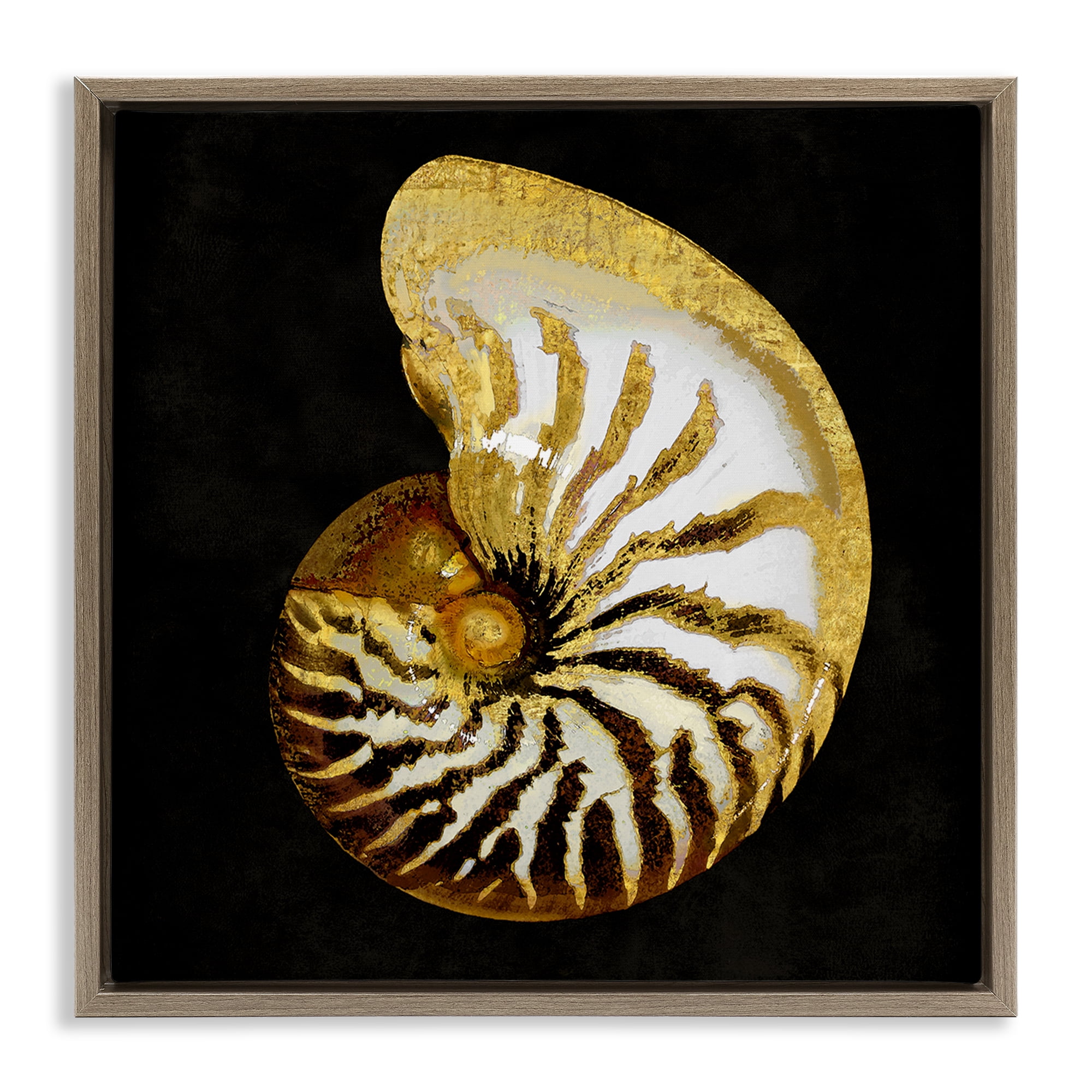 Stupell Industries Spiral Patterned Shell Nautical & Beach Painting Brown Floater Framed Canvas Art Print Wall Art, 25 x 25