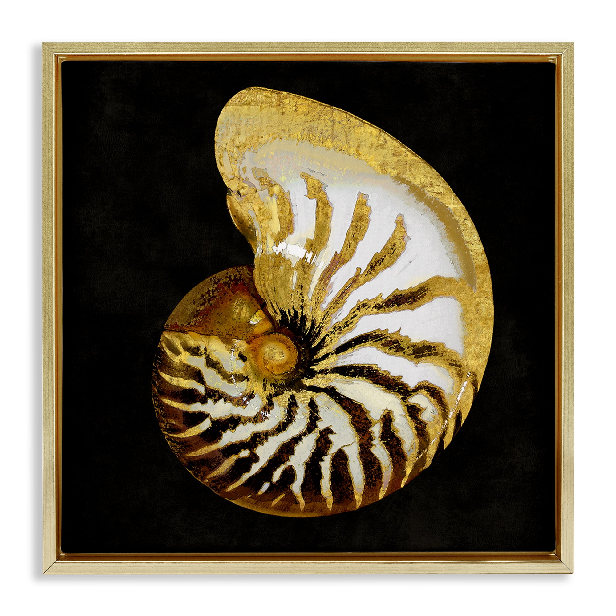 Stupell Industries Spiral Patterned Shell Nautical & Beach Painting Gold Floater Framed Canvas Art Print Wall Art, 25 x 25