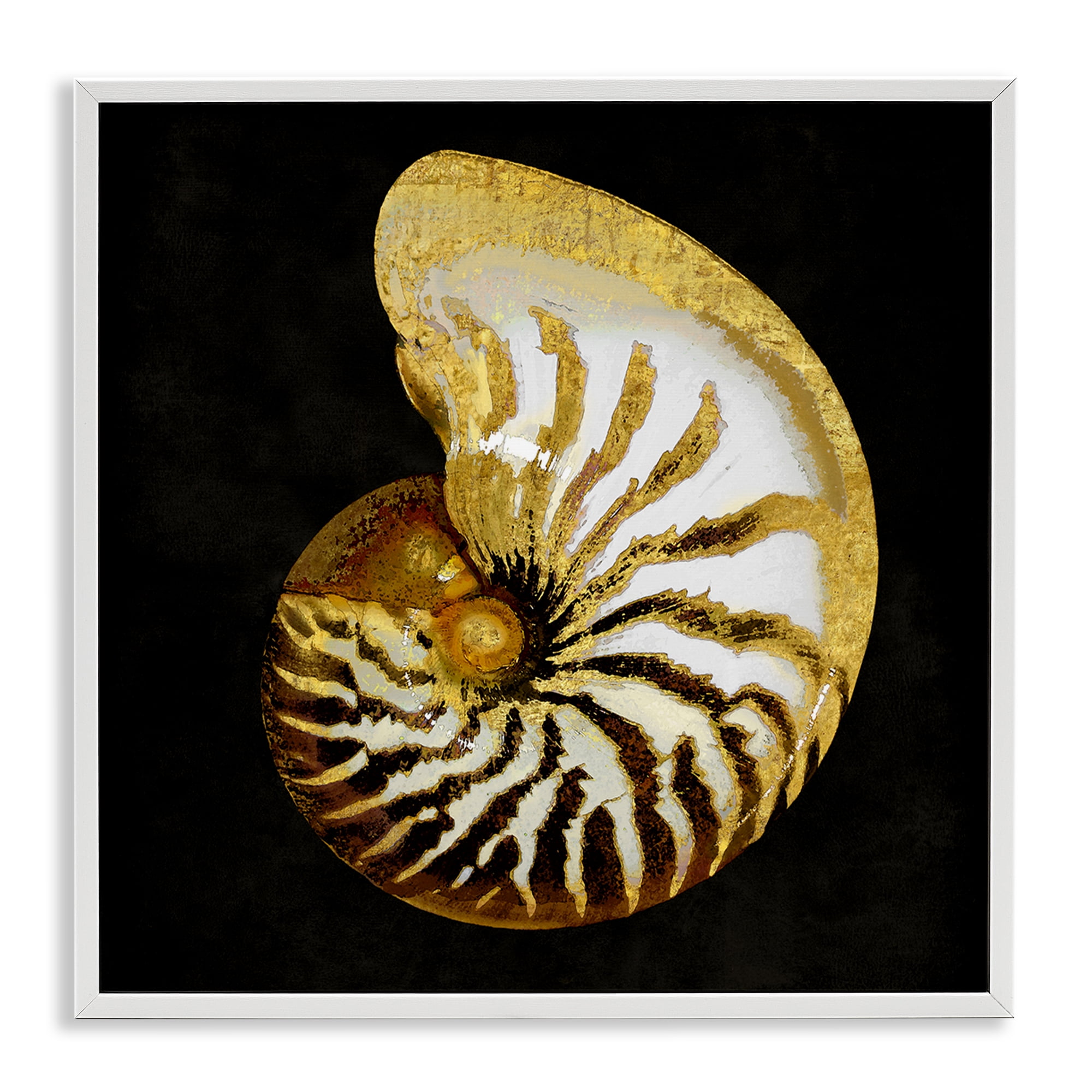 Stupell Industries Spiral Patterned Shell Nautical & Beach Painting White Framed Art Print Wall Art, 24 x 24