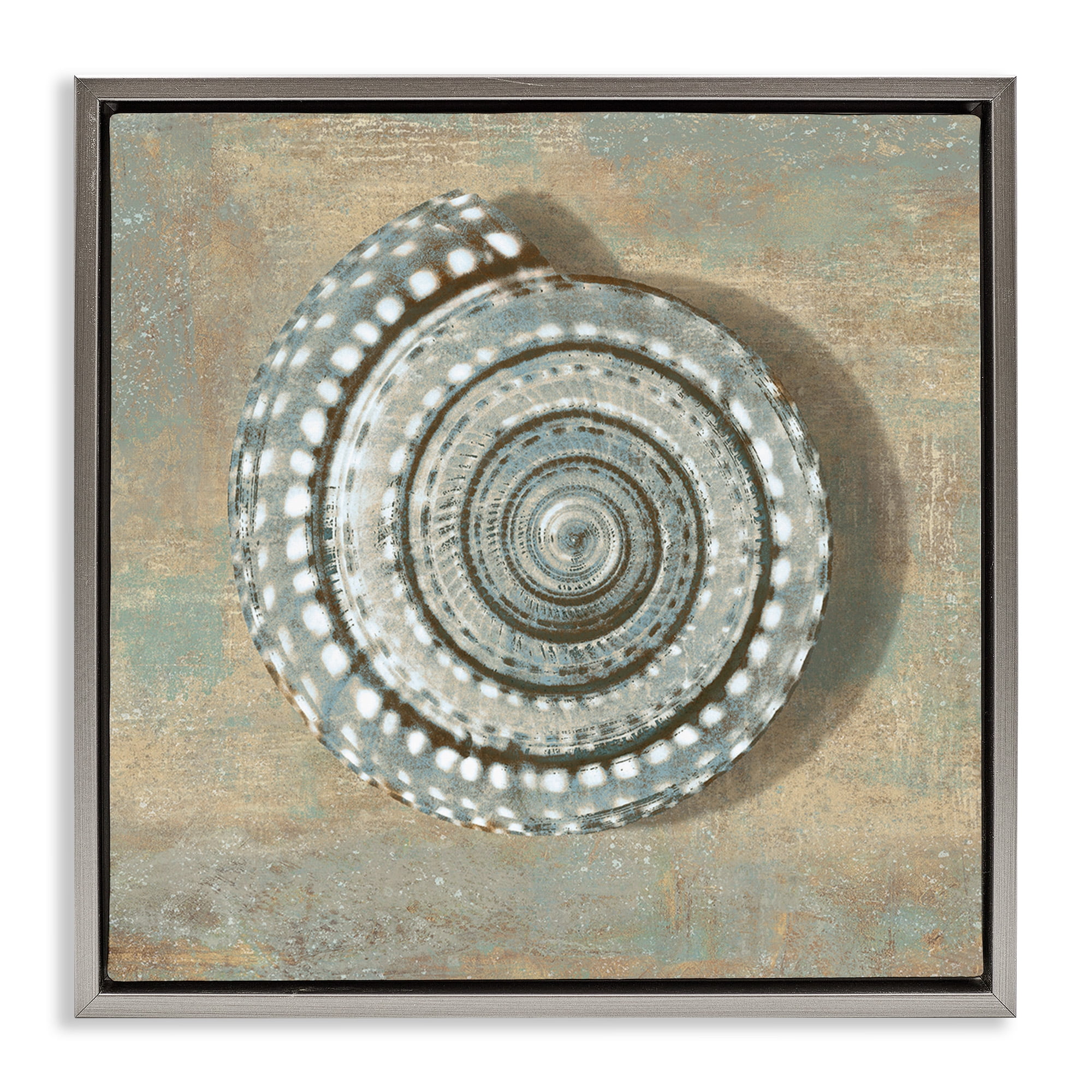 Stupell Industries Spiral Shell Beach Objects Design Nature Painting Gray Floater Framed Canvas Art Print Wall Art, 18 x 18