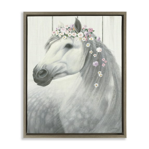 Stupell Industries Spirit Horse with Flowers Animals & Insects Painting Brown Floater Framed Canvas Art Print Wall Art, 25 x 31