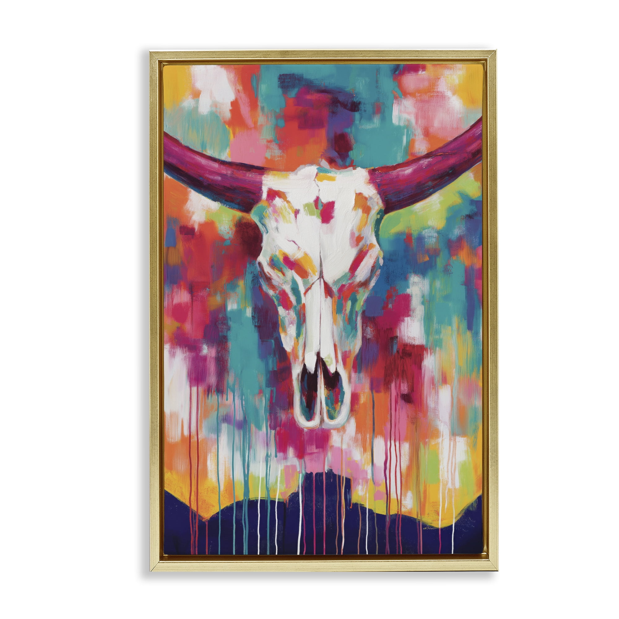 Stupell Industries Spirit Of The West Skull Gold Framed Floater Canvas Wall Art, design by Chromatic Storm Studio