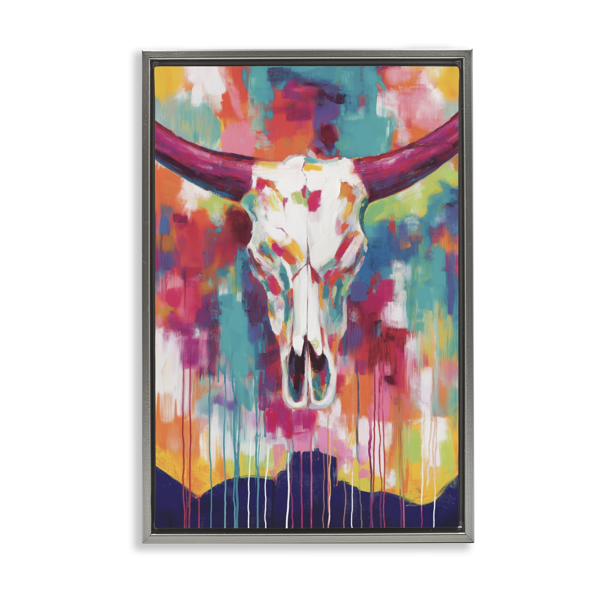 Stupell Industries Spirit Of The West Skull Gray Framed Floater Canvas Wall Art, design by Chromatic Storm Studio