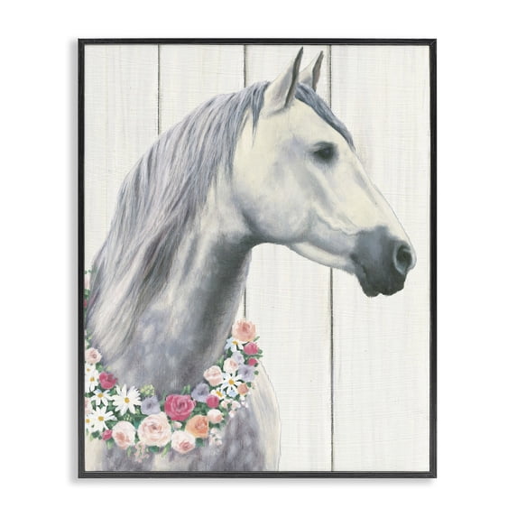 Stupell Industries Farmhouse Spirit Stallion with Flowers Black Framed Giclee Art, 24 x 30, by James Wiens