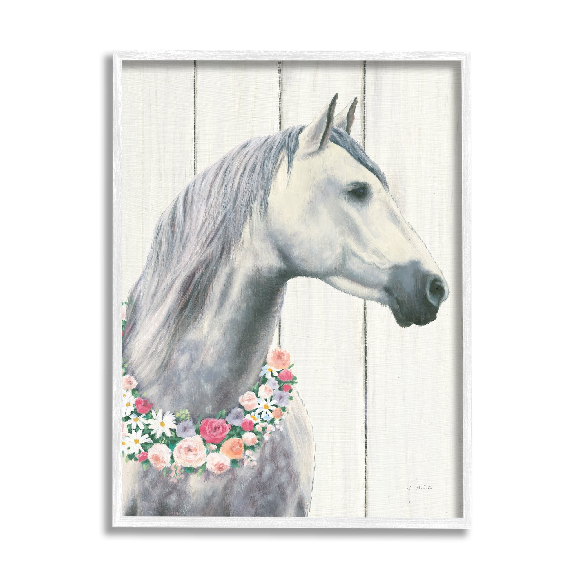 Stupell Industries Spirit Stallion Horse With Flower Wreath Graphic Art Framed Art Print Wall Art, 16x20, By James Wiens