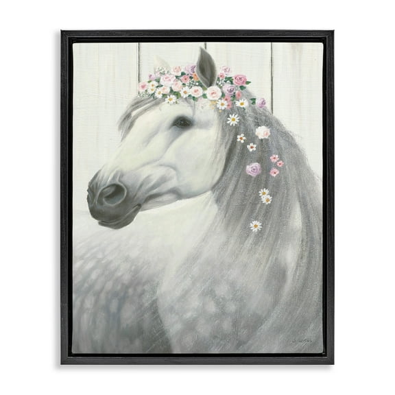 Stupell Industries Spirit Stallion Horse with Flower Crown Jet Black Framed Floating Canvas Wall Art, 16x20, by James Wiens