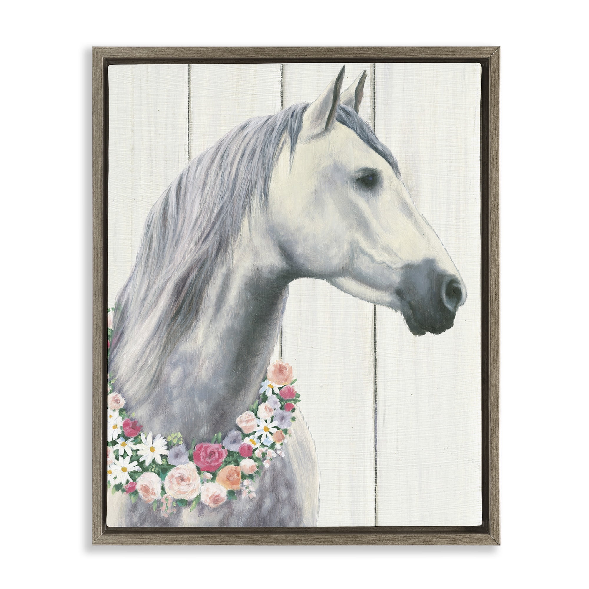 Stupell Industries Spirit Stallion with Flowers Animals & Insects Painting Brown Floater Framed Canvas Art Print Wall Art, 25 x 31
