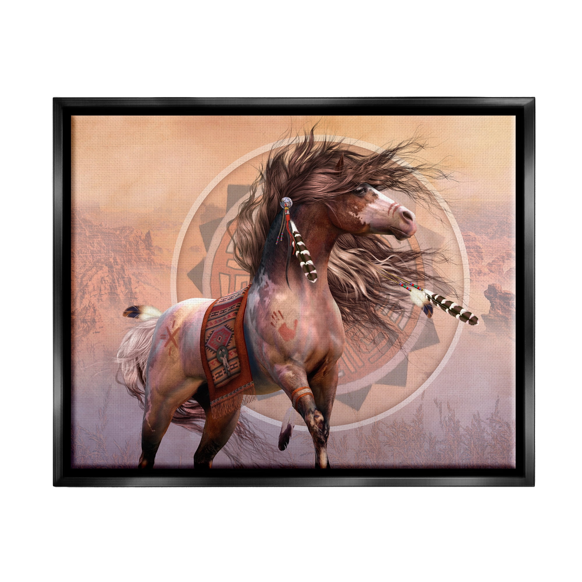 Stupell Industries Spirit Warrior Horse Animals & Insects Painting Black Floater Framed Canvas Art Print Wall Art, 31 x 25