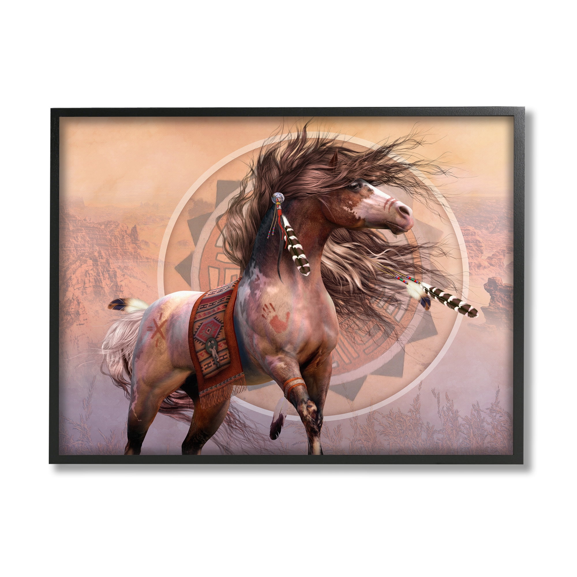 Stupell Industries Spirit Warrior Horse Animals & Insects Painting Black Framed Art Print Wall Art, 20 x 16