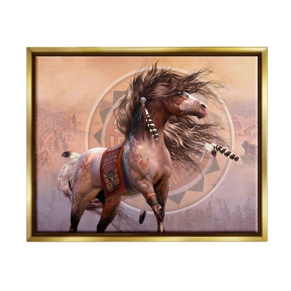 Stupell Industries Spirit Warrior Horse Animals & Insects Painting Gold Floater Framed Canvas Art Print Wall Art, 21 x 17