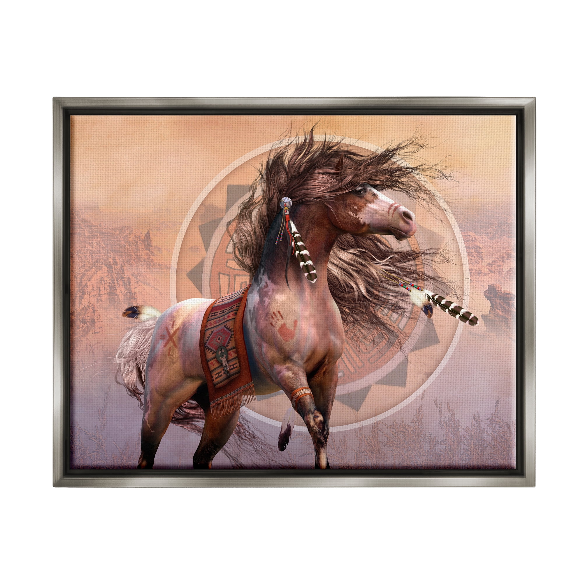 Stupell Industries Spirit Warrior Horse Animals & Insects Painting Gray Floater Framed Canvas Art Print Wall Art, 21 x 17