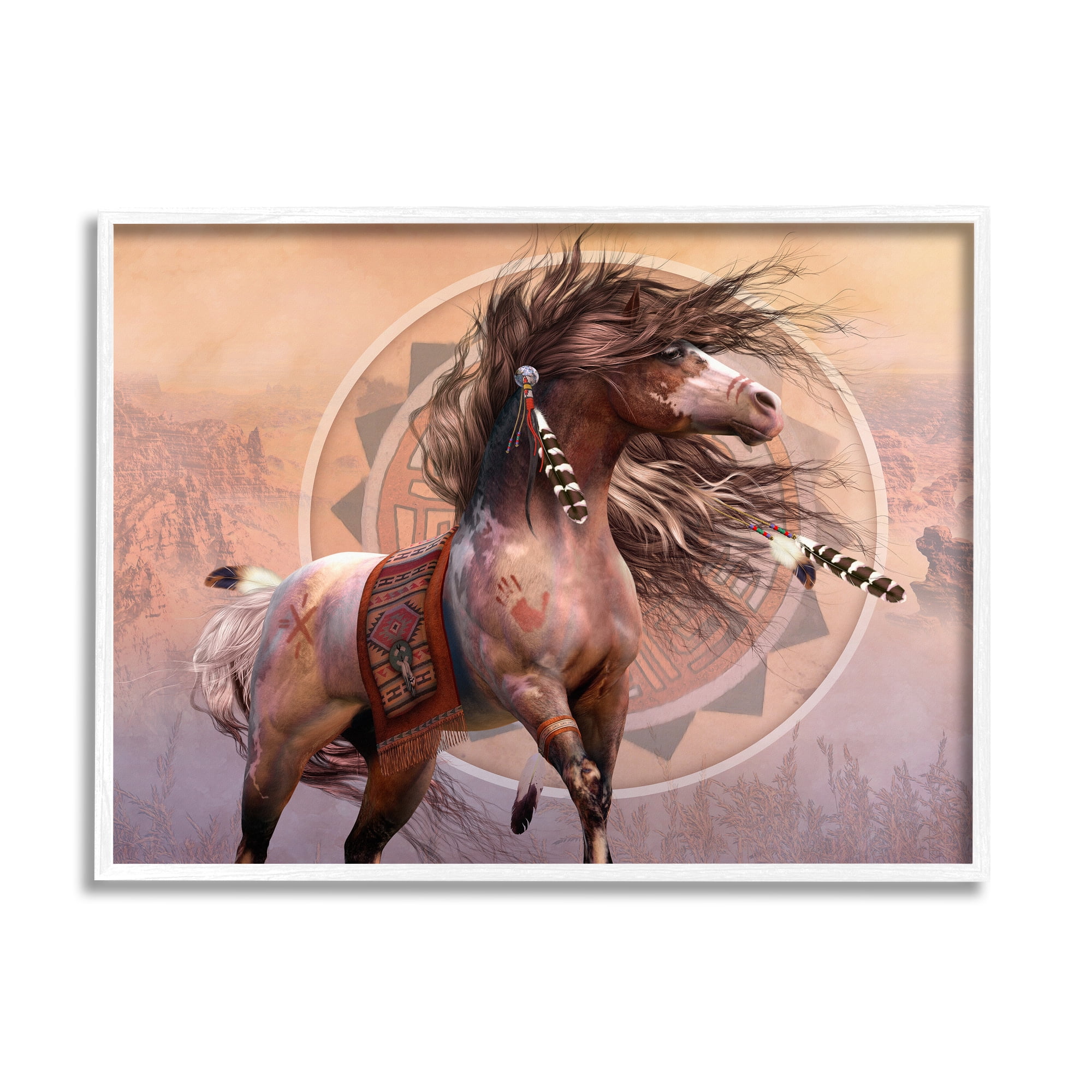 Stupell Industries Spirit Warrior Horse Animals & Insects Painting White Framed Art Print Wall Art, 20 x 16