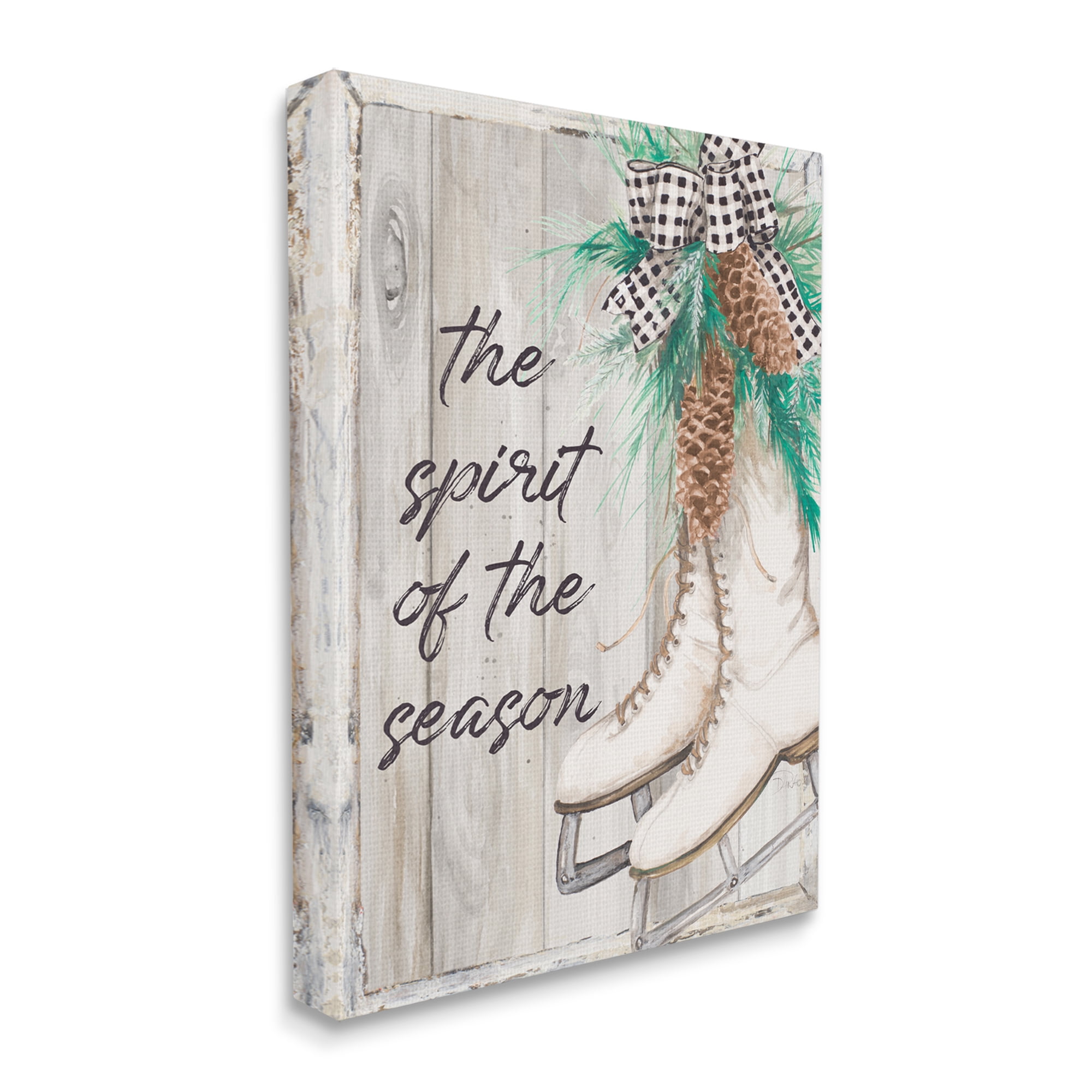 Stupell Industries Spirit of Season Phrase Winter White Ice Skates Holiday Painting Gallery Wrapped Canvas Art Print Wall Art, 30 x 40