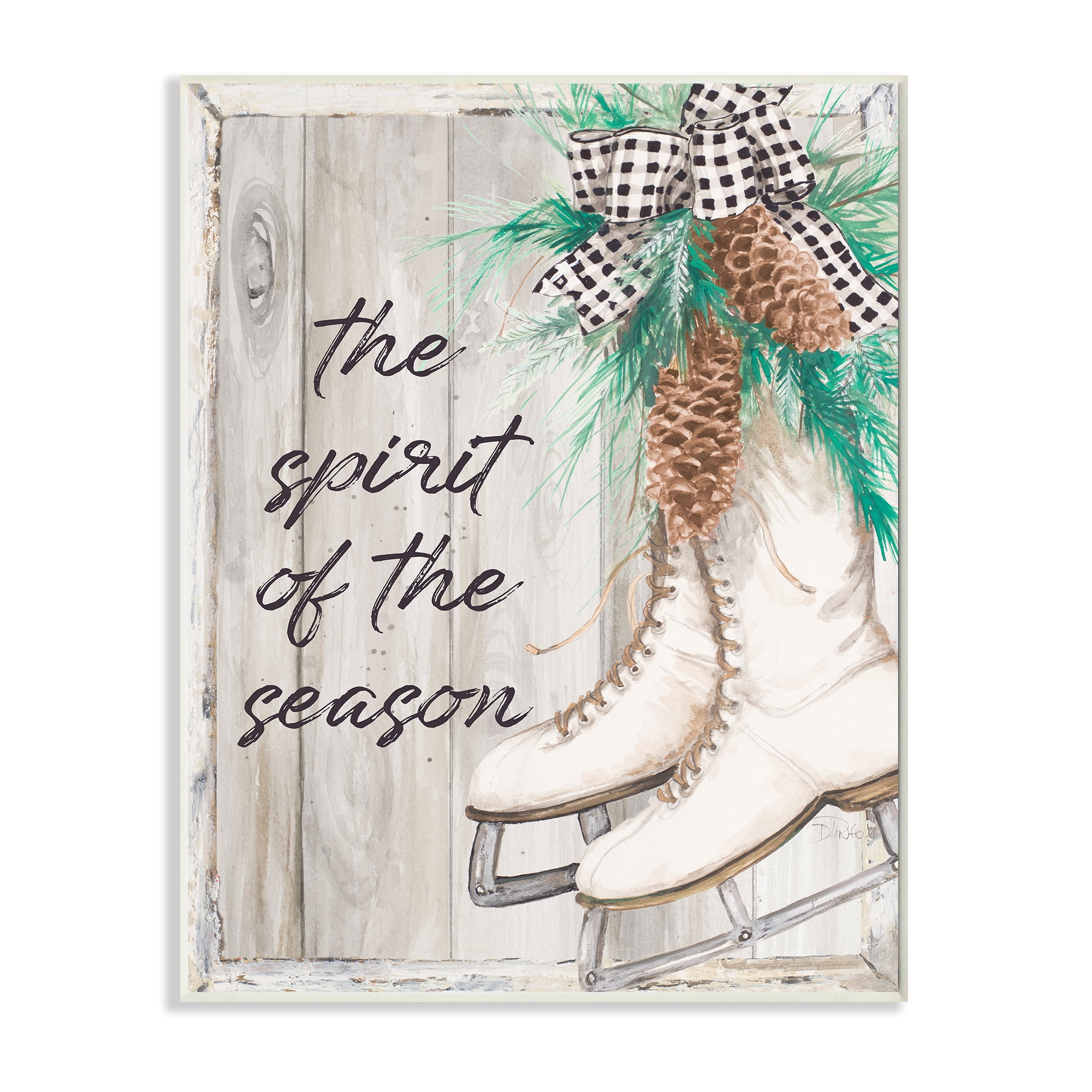 Stupell Industries Spirit of Season Phrase Winter White Ice Skates Holiday Painting Wall Plaque Art Print Wall Art, 10 x 15