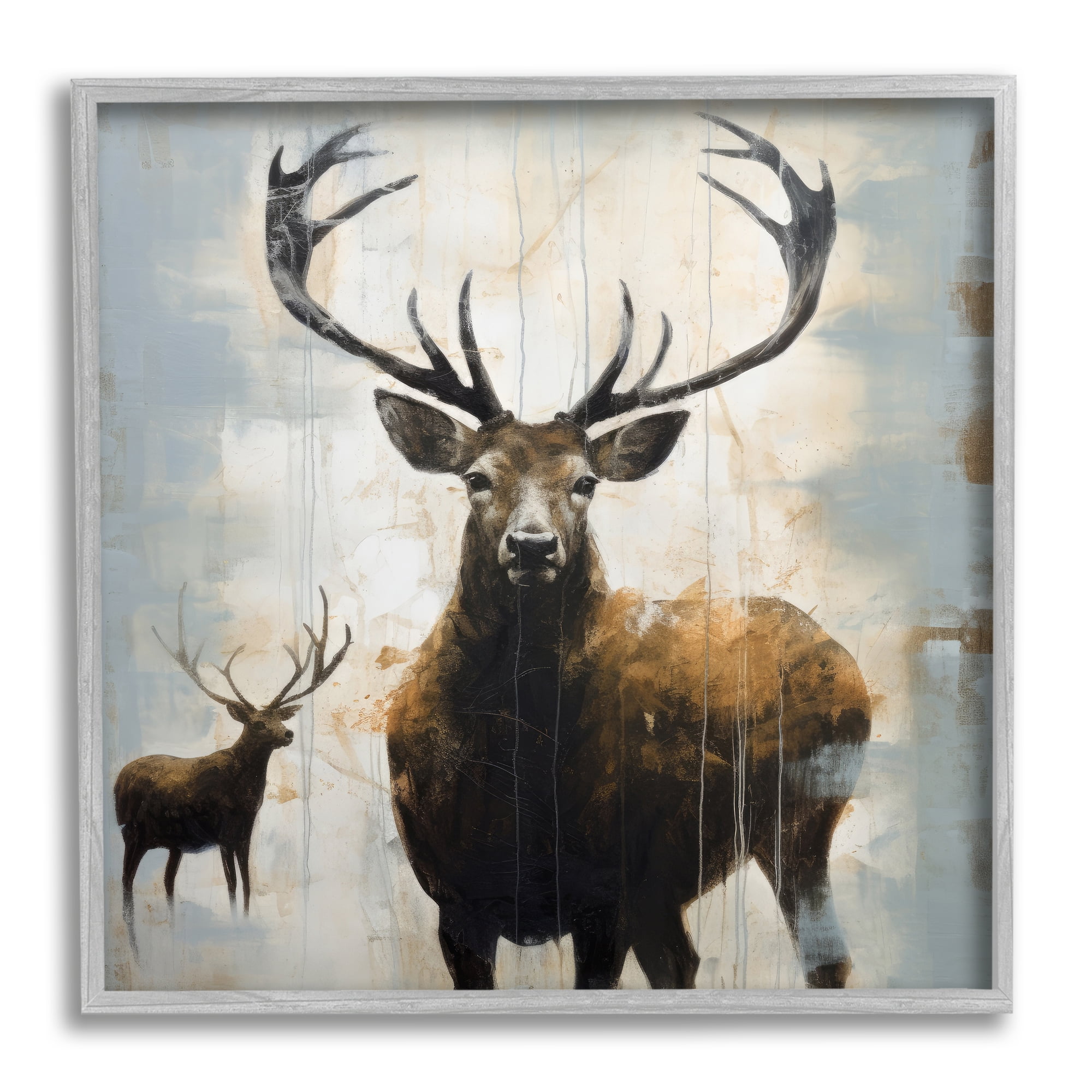 Stupell Industries Spirit of the Wild Deer Animals & Insects Painting Gray Framed Art Print Wall Art, 24 x 24