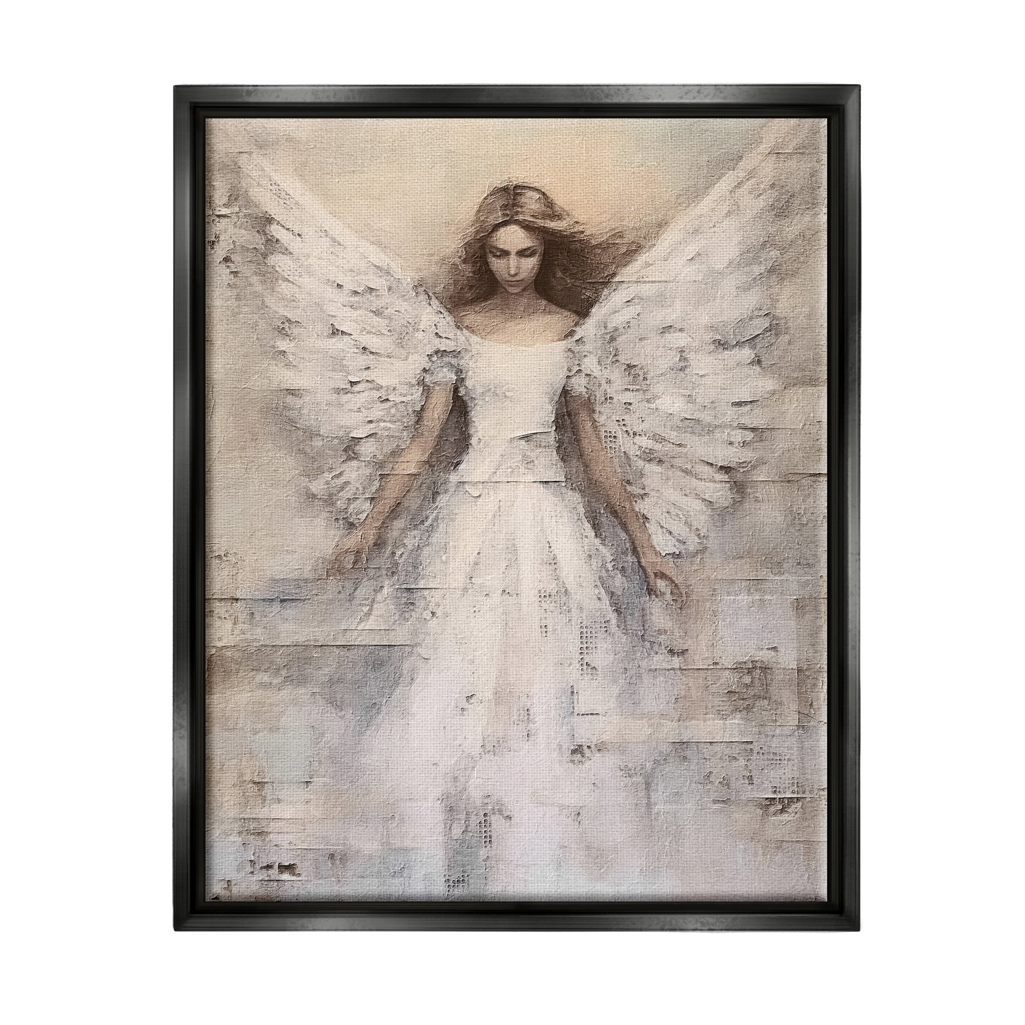 Stupell Industries Spiritual Abstract Angel Abstract Painting Black Floater Framed Canvas Art Print Wall Art, 17 x 21