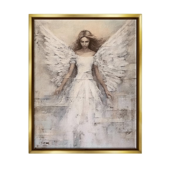 Stupell Industries Spiritual Abstract Angel Abstract Painting Gold Floater Framed Canvas Art Print Wall Art, 17 x 21