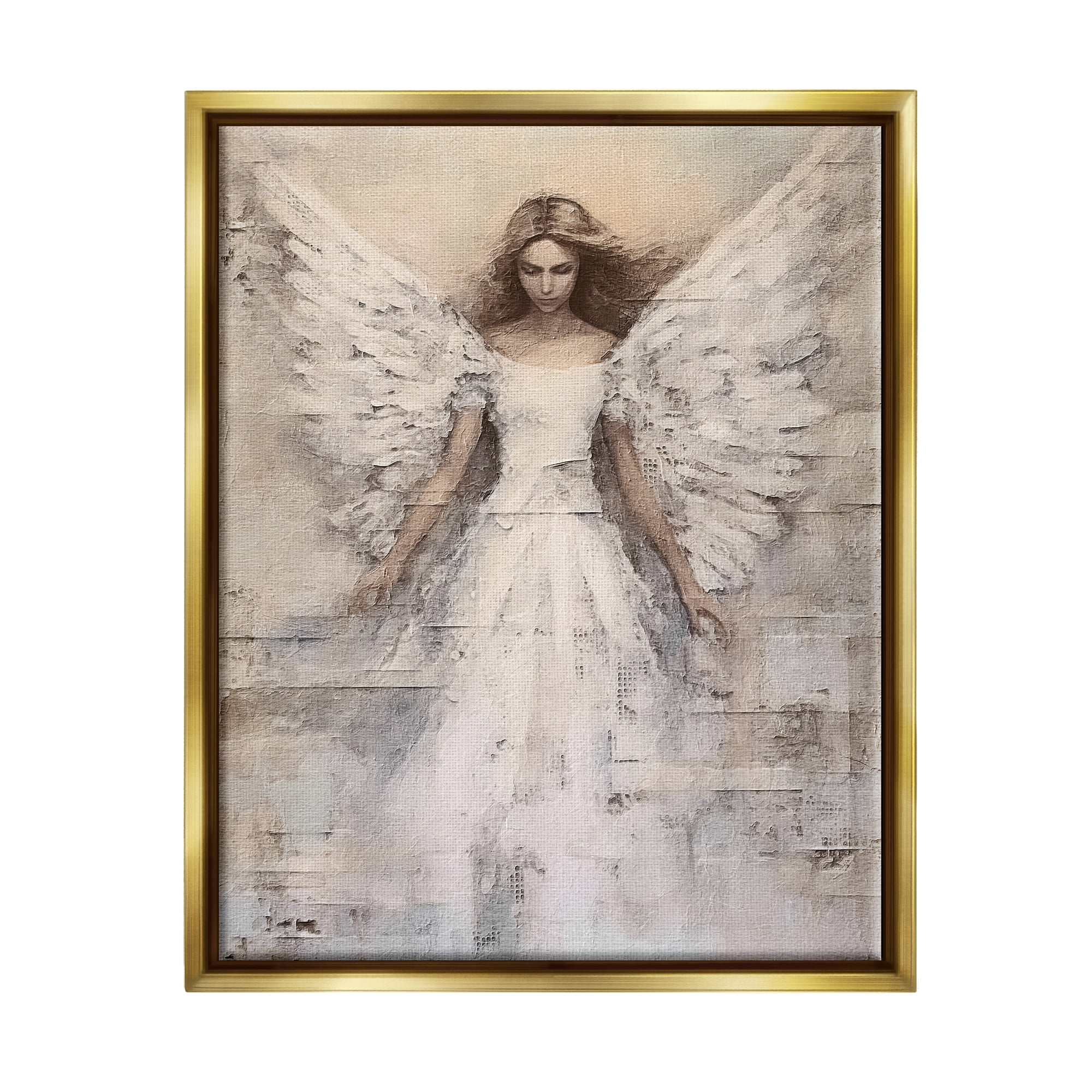 Stupell Industries Spiritual Abstract Angel Abstract Painting Gold Floater Framed Canvas Art Print Wall Art, 25 x 31