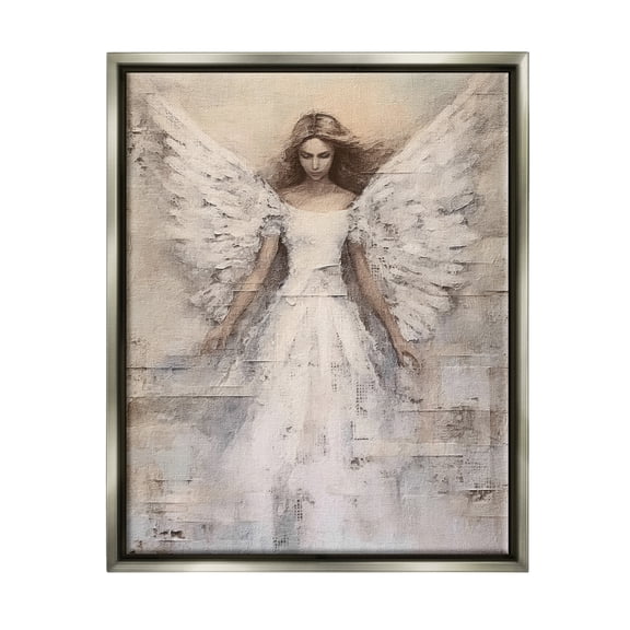 Stupell Industries Spiritual Abstract Angel Abstract Painting Gray Floater Framed Canvas Art Print Wall Art, 25 x 31