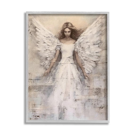 Stupell Industries Spiritual Abstract Angel Abstract Painting Gray Framed Art Print Wall Art, 24 x 30