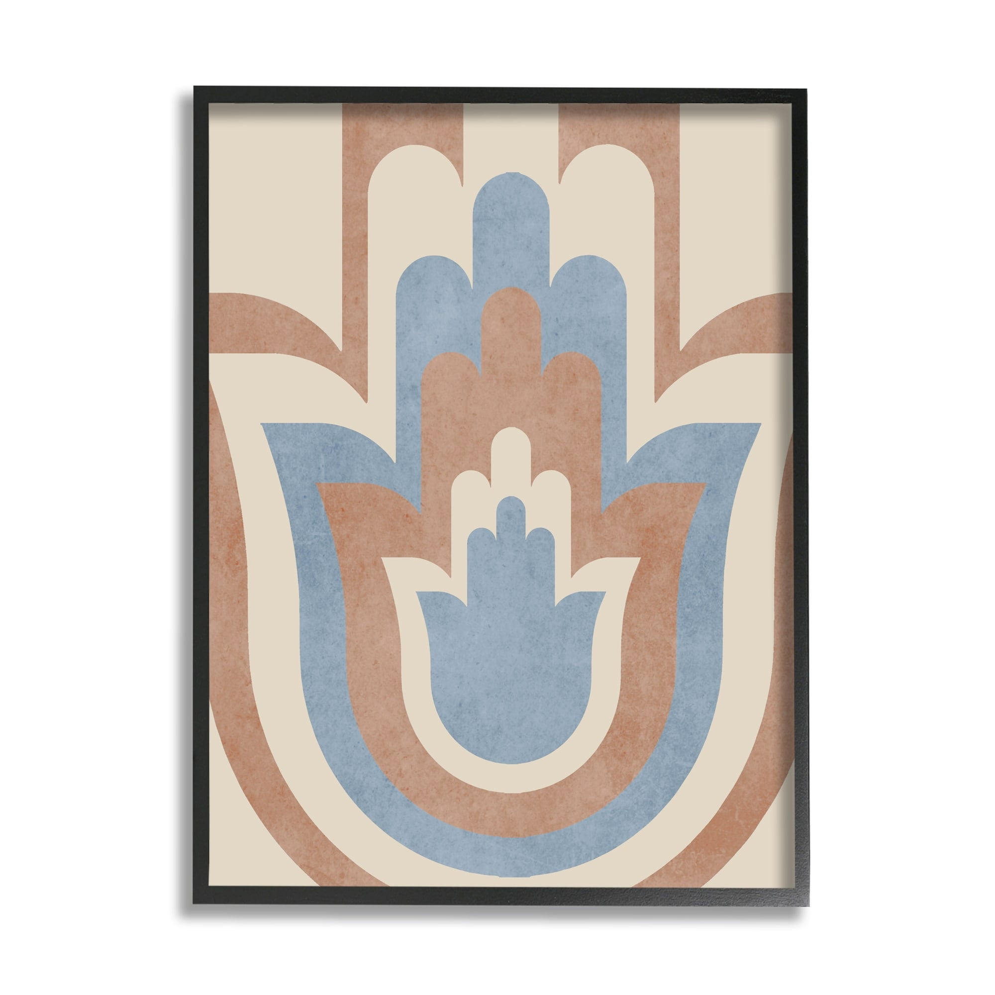 Stupell Industries Spiritual Boho Hamsa Symbol Neutral Tone Stripes Pattern Framed Wall Art, 11 x 14, Design by Lil' Rue