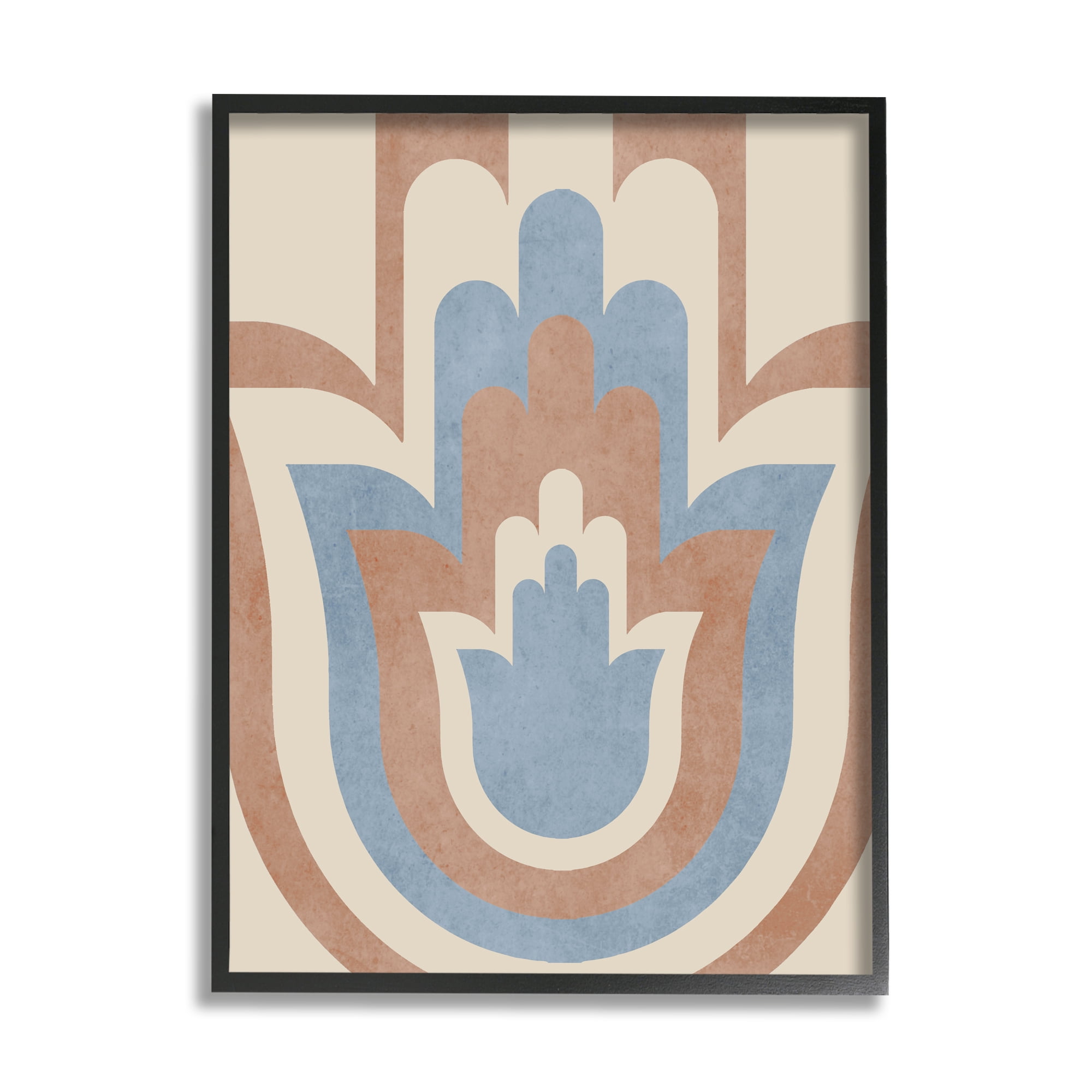 Spiritual Boho Hamsa Symbol Neutral Tone Stripes Pattern Religious Graphic Art Framed Art Print Wall Art