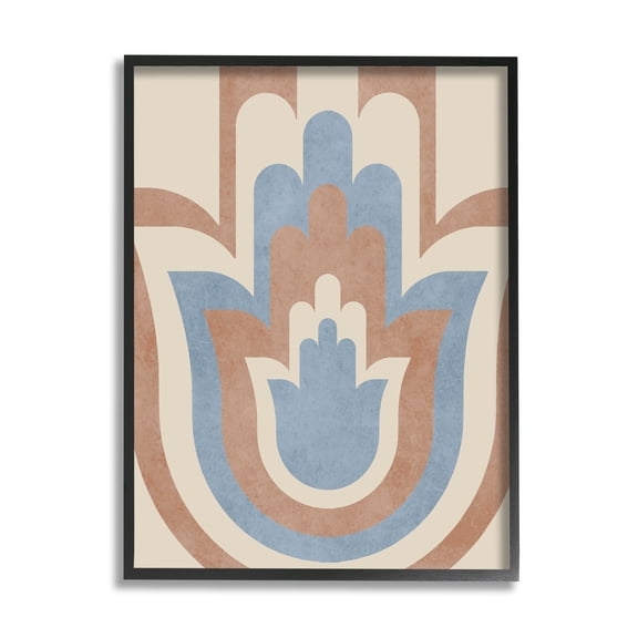 Spiritual Boho Hamsa Symbol Neutral Tone Stripes Pattern Religious Graphic Art Framed Art Print Wall Art