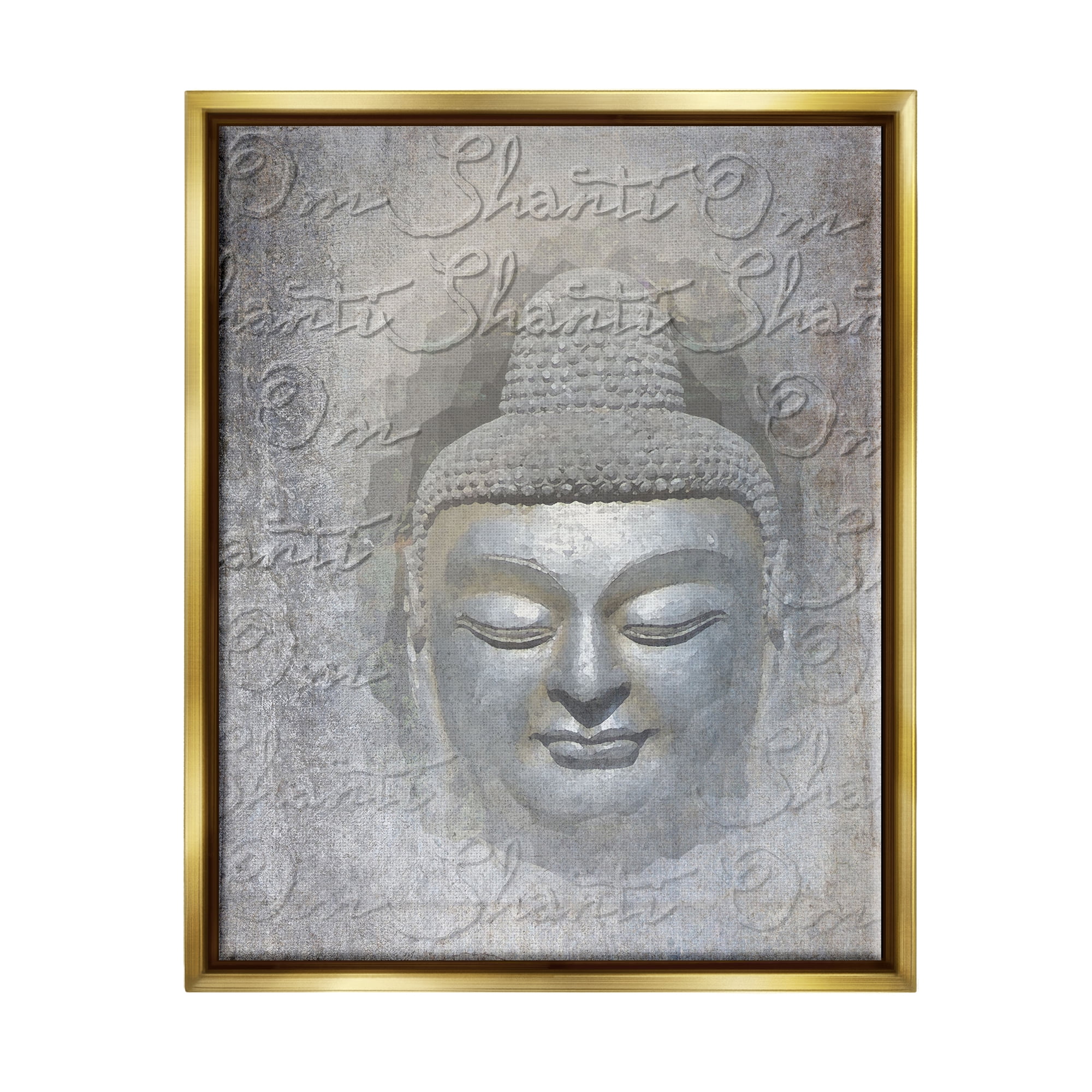 Stupell Industries Spiritual Buddha Face Abstract Painting Gold Floater Framed Canvas Art Print Wall Art, 17 x 21