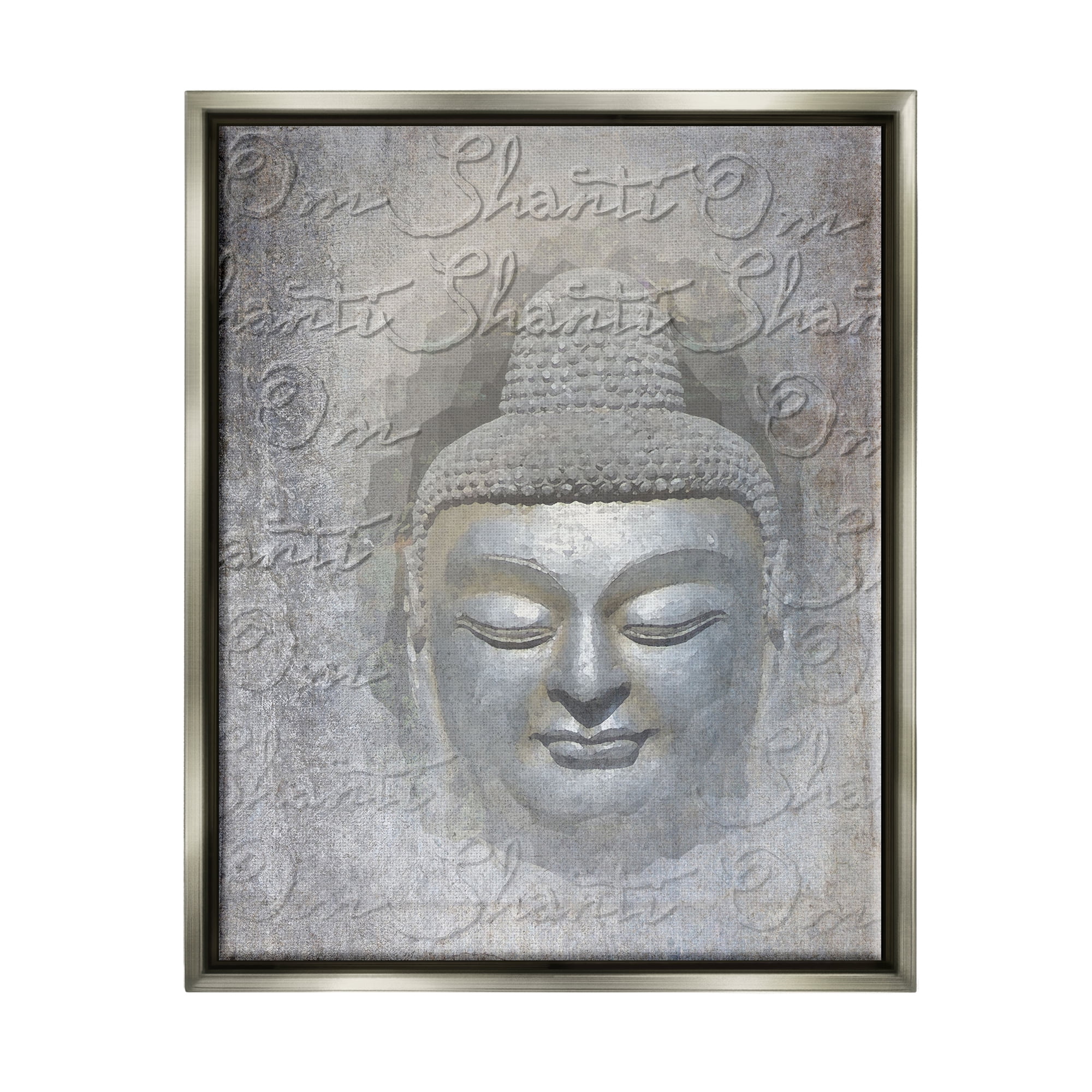 Stupell Industries Spiritual Buddha Face Abstract Painting Gray Floater Framed Canvas Art Print Wall Art, 17 x 21