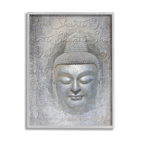 Stupell Industries Spiritual Buddha Face Abstract Painting Gray Framed Art Print Wall Art, 11 x 14