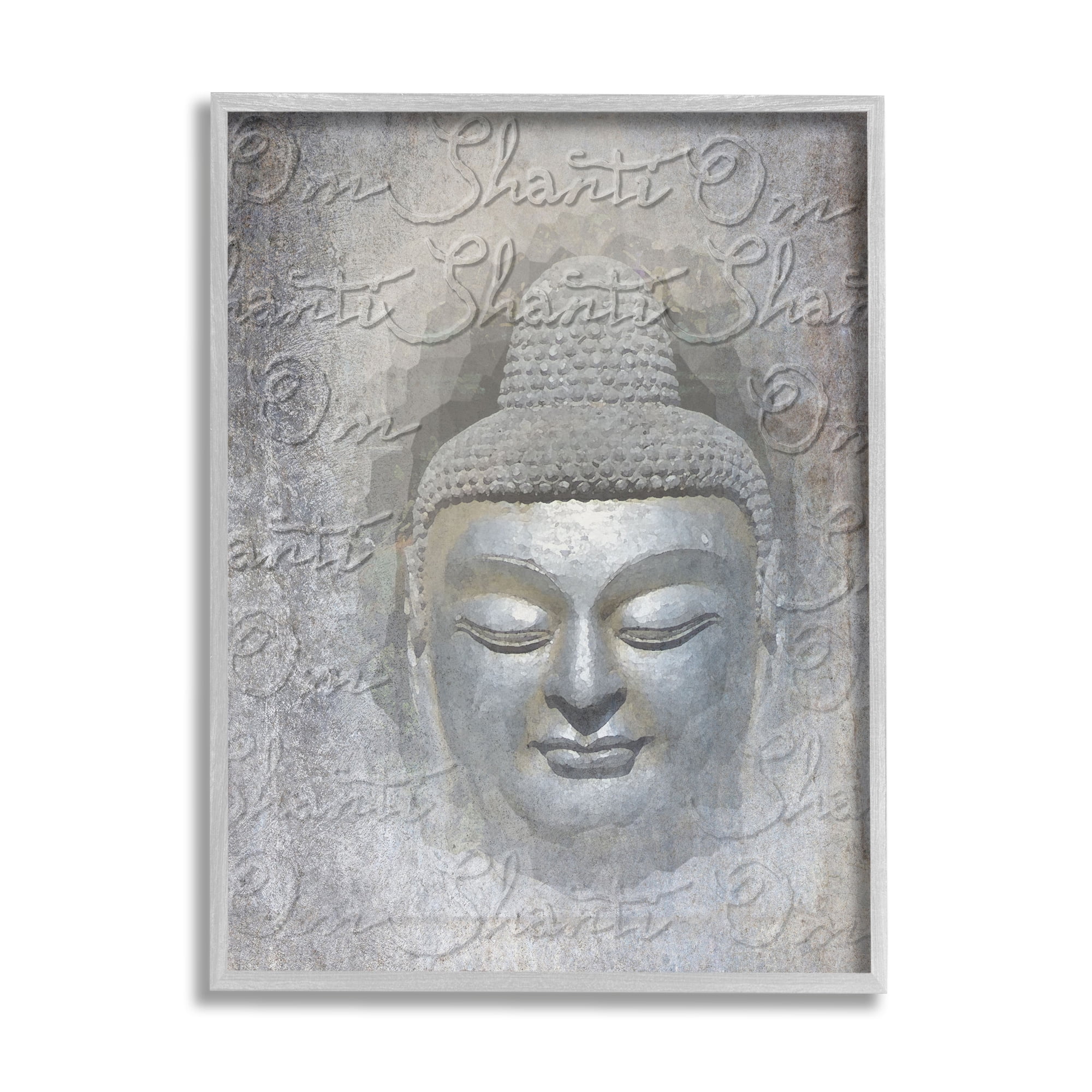 Stupell Industries Spiritual Buddha Face Abstract Painting Gray Framed Art Print Wall Art, 16 x 20