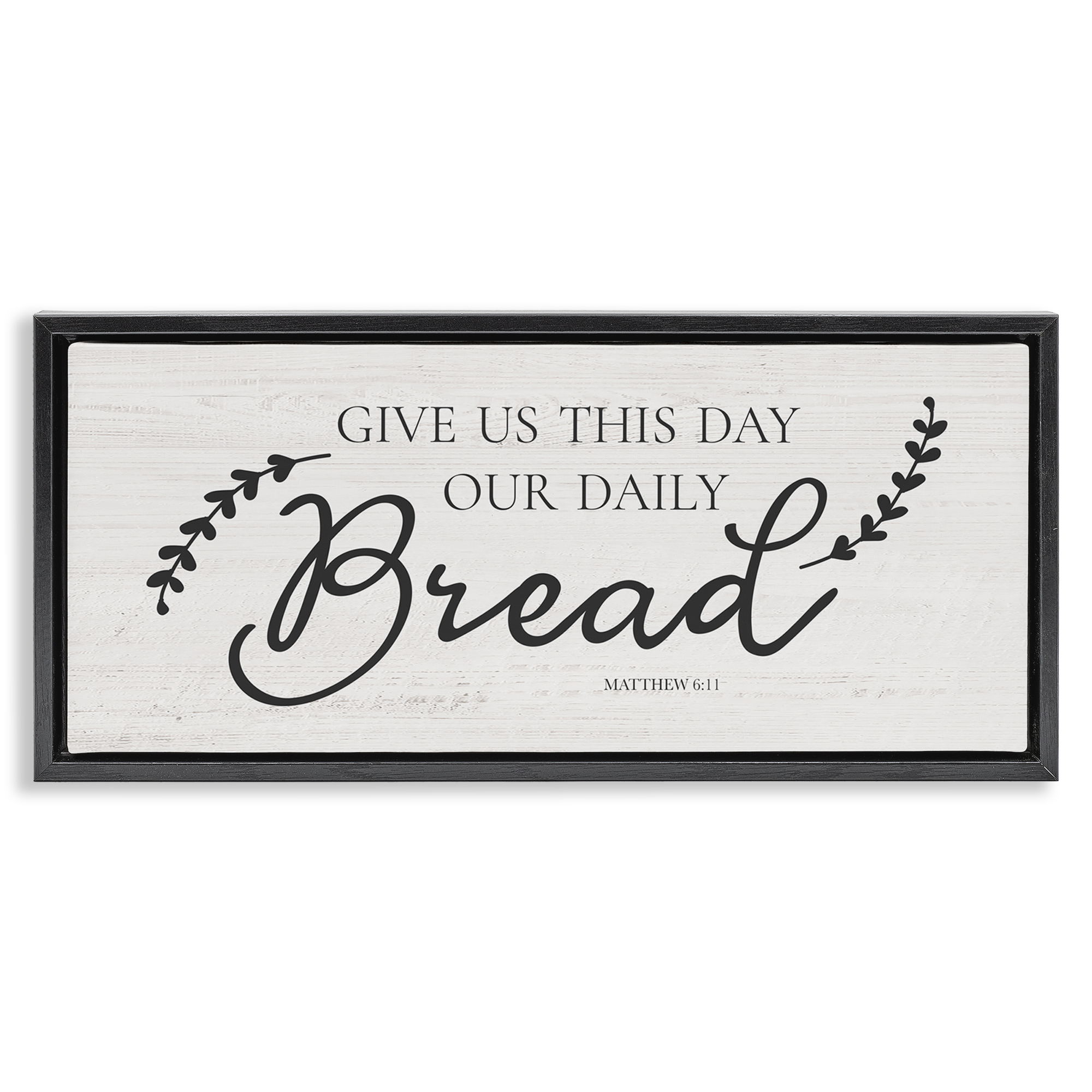 Stupell Industries Spiritual Daily Bread Proverb Religious & Spiritual Painting Black Floater Framed Canvas Art Print Wall Art, 25 x 11
