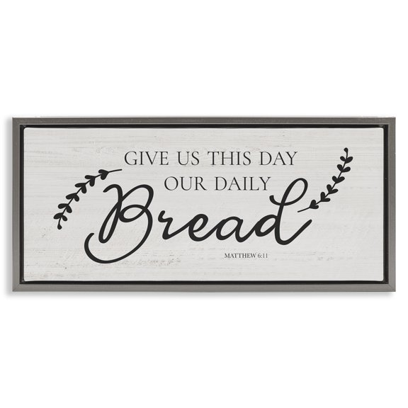 Stupell Industries Spiritual Daily Bread Proverb Religious & Spiritual Painting Gray Floater Framed Canvas Art Print Wall Art, 31 x 14