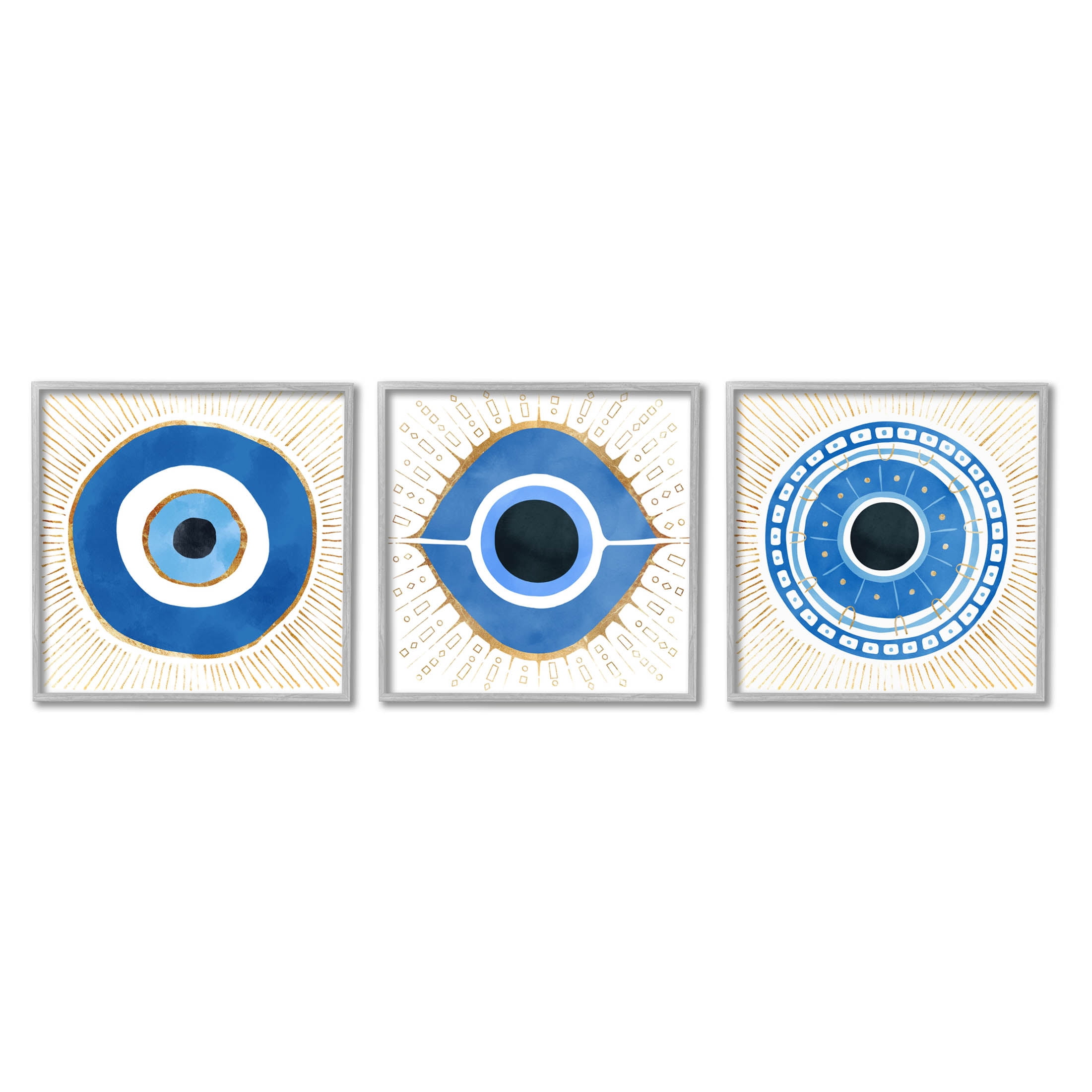 Stupell Industries Spiritual Evil Eye Mati Symbol Graphic Art Gray Framed Art Print Wall Art, Set of 3, Design by Ziwei Li