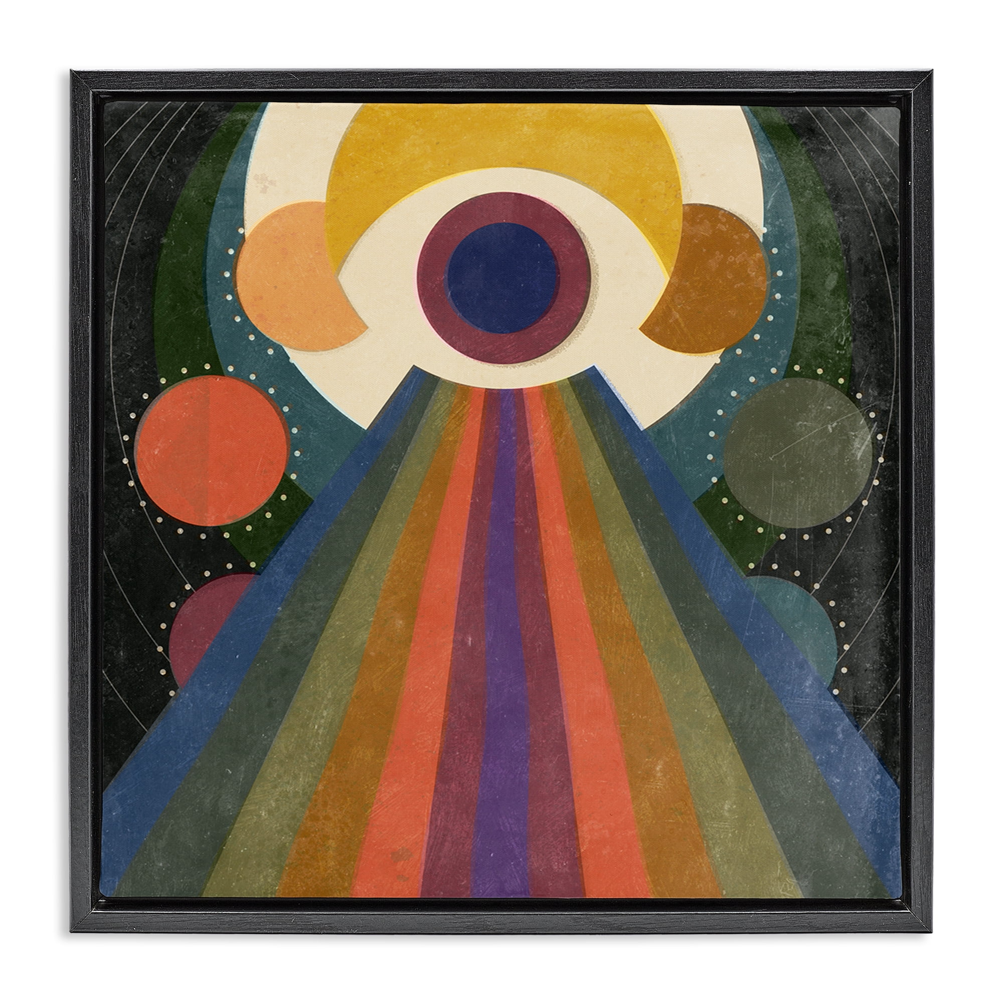 Stupell Industries Spiritual Eye with Rays Abstract Painting Black Floater Framed Canvas Art Print Wall Art, 25 x 25