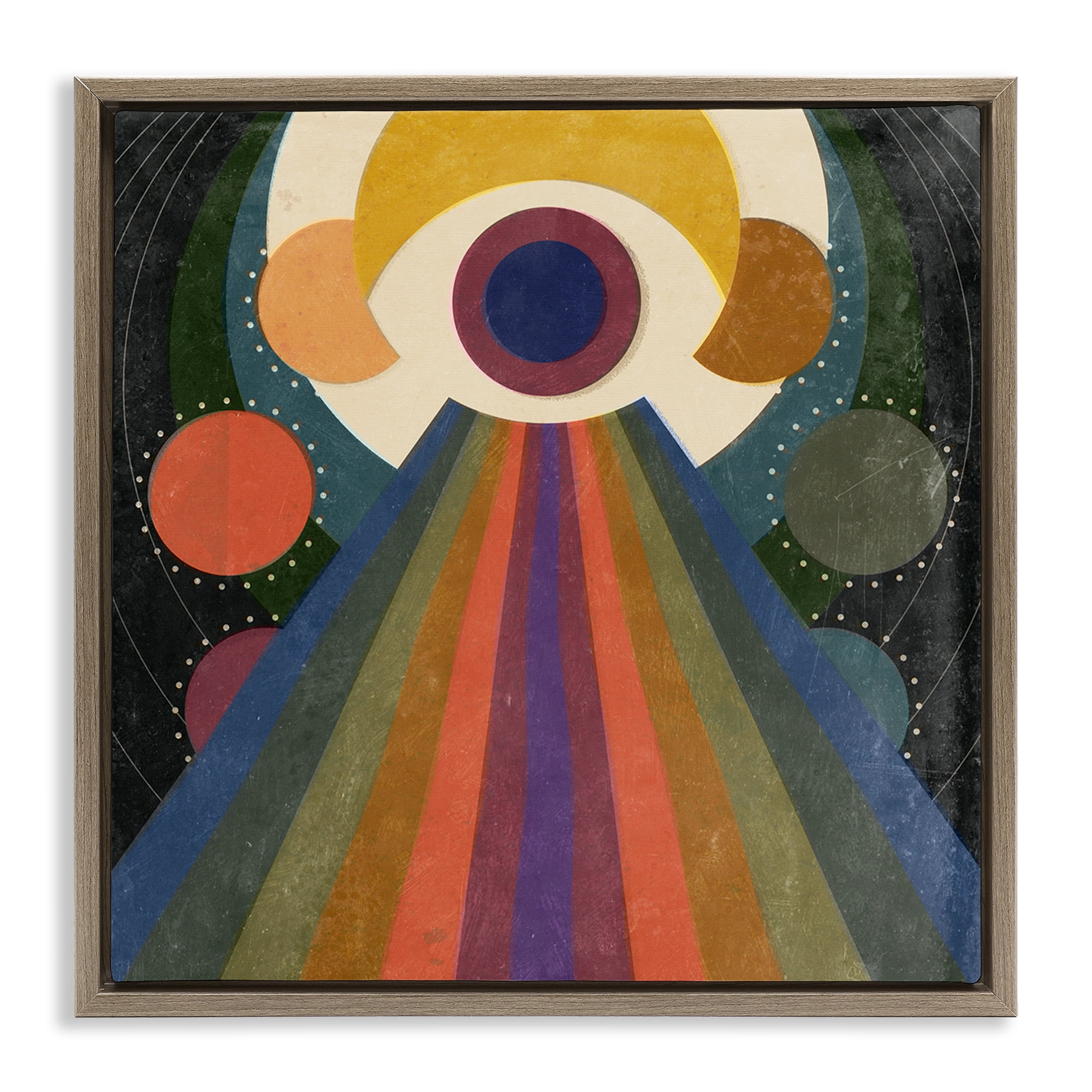 Stupell Industries Spiritual Eye with Rays Abstract Painting Brown Floater Framed Canvas Art Print Wall Art, 18 x 18