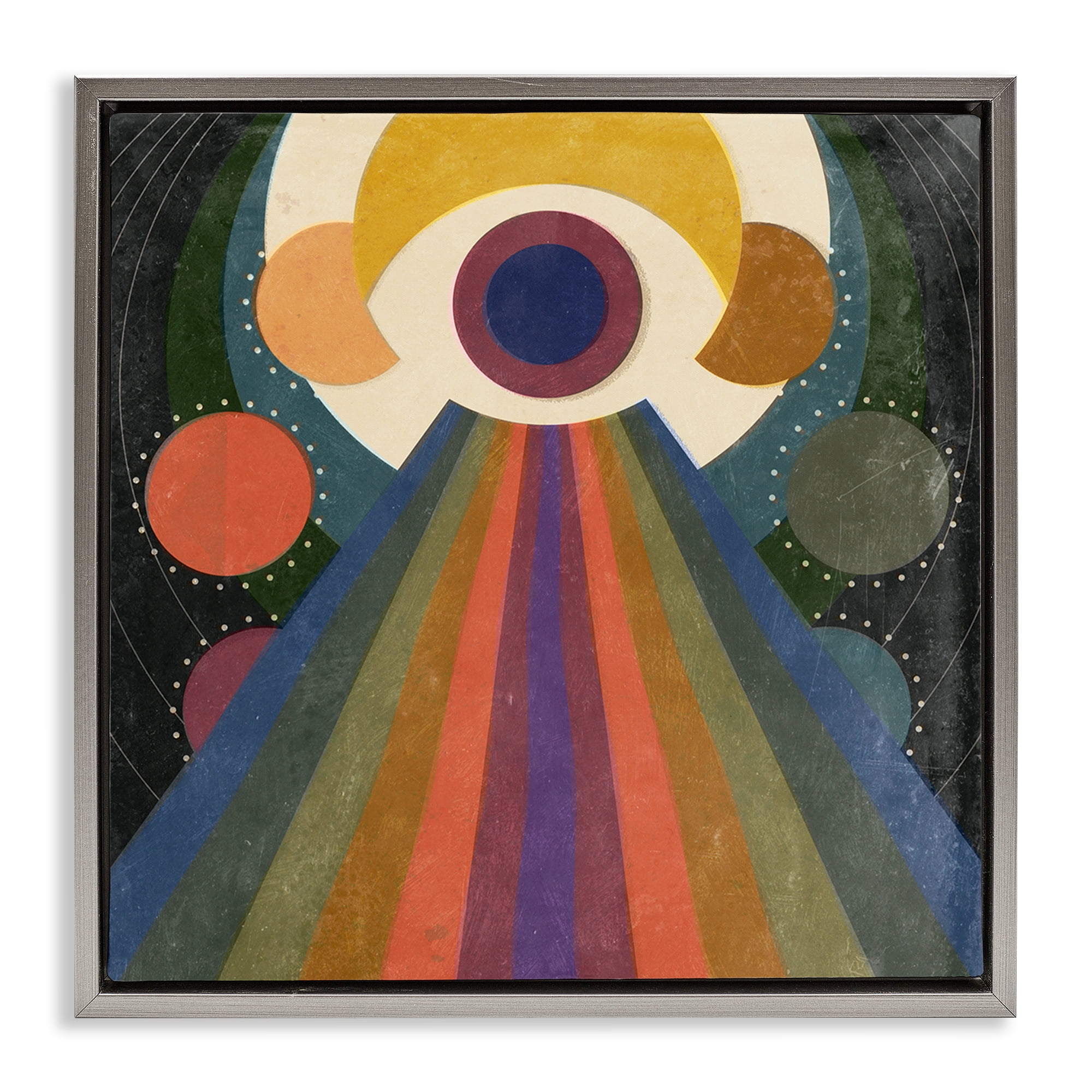 Stupell Industries Spiritual Eye with Rays Abstract Painting Gray Floater Framed Canvas Art Print Wall Art, 18 x 18