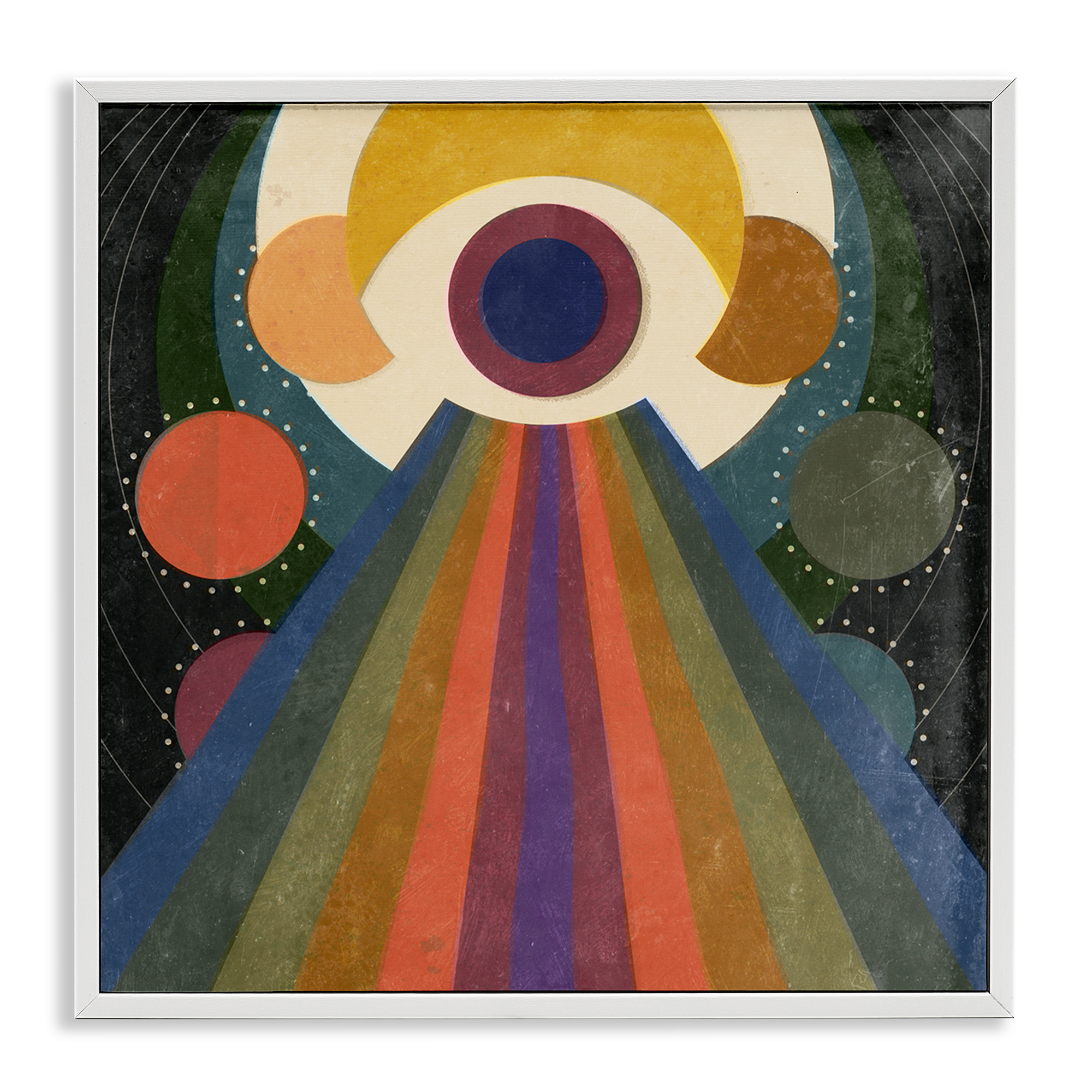Stupell Industries Spiritual Eye with Rays Abstract Painting White Framed Art Print Wall Art, 12 x 12