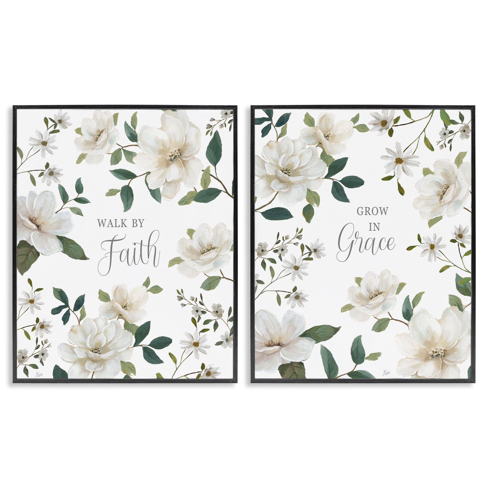Stupell Industries Spiritual Faith Sayings with Florals 2 Piece Black Framed Giclee Art Set, design by Nan