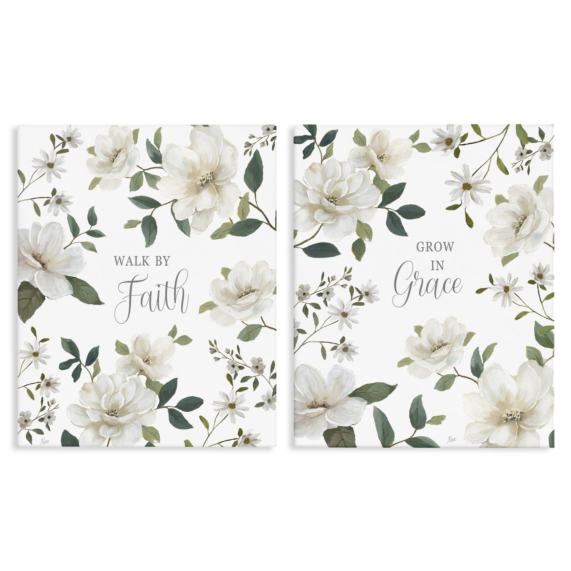 Stupell Industries Spiritual Faith Sayings with Florals 2 Piece Canvas Wall Art Set, design by Nan