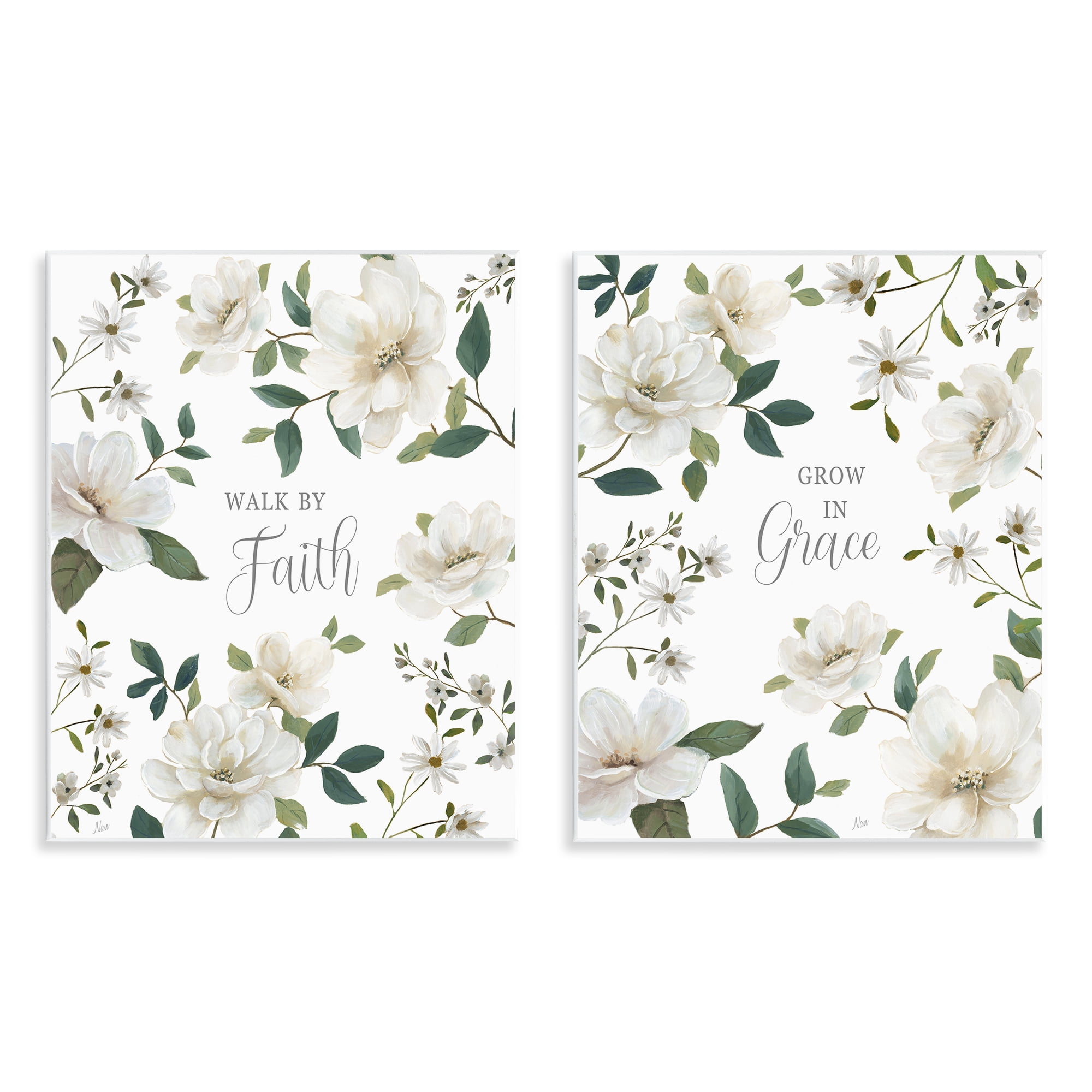 Stupell Industries Spiritual Faith Sayings with Florals 2 Piece Wall Plaque Art Set, design by Nan