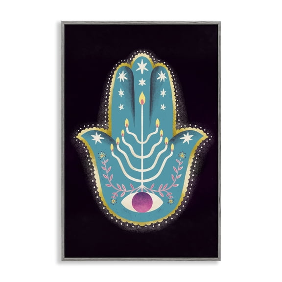 Stupell Industries Spiritual Folk Style Hamsa Spiritual Painting Gray Framed Art Print Wall Art, 20 x 30