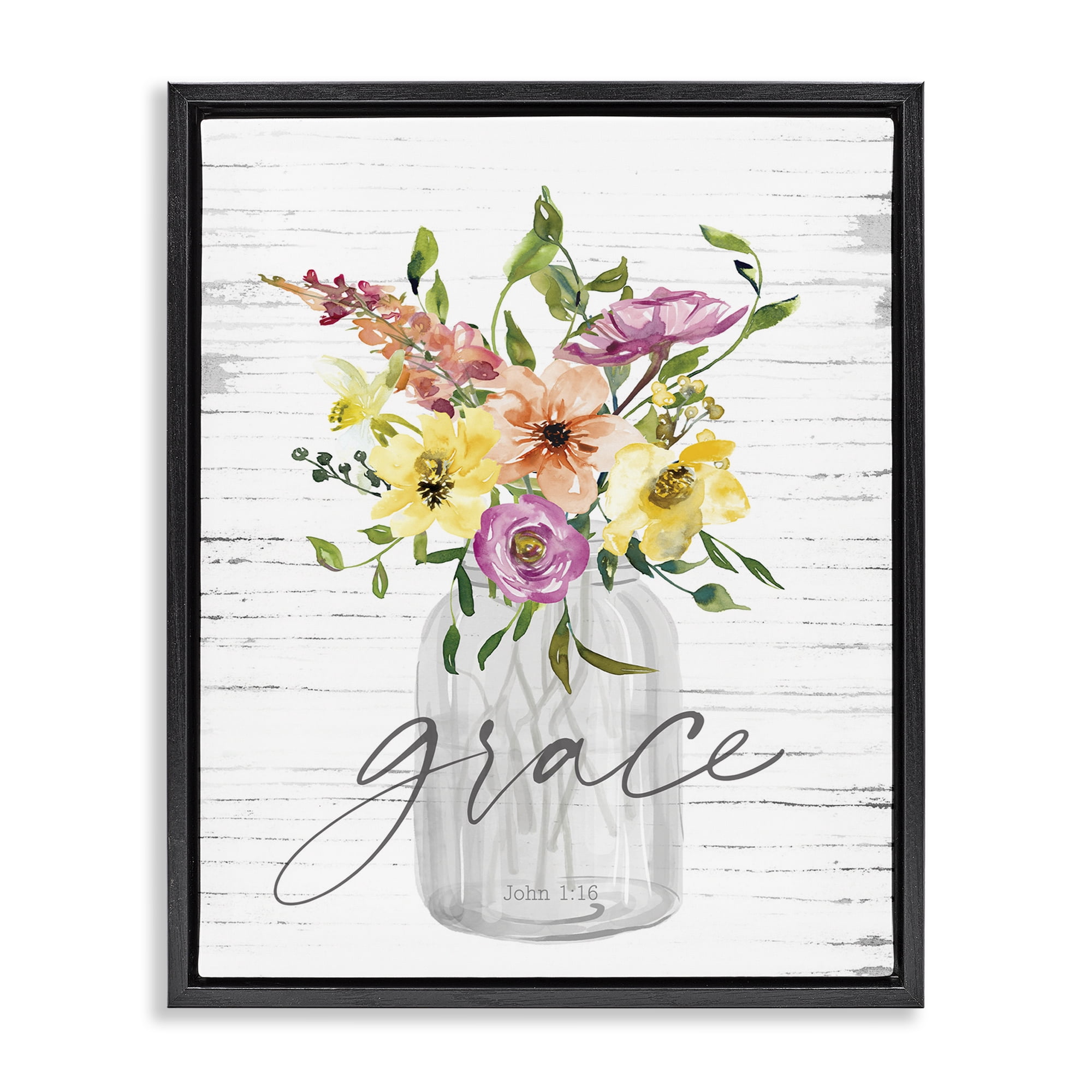 Stupell Industries Spiritual Grace Bouquet Religious Painting Black Floater Framed Canvas Art Print Wall Art, 17 x 21